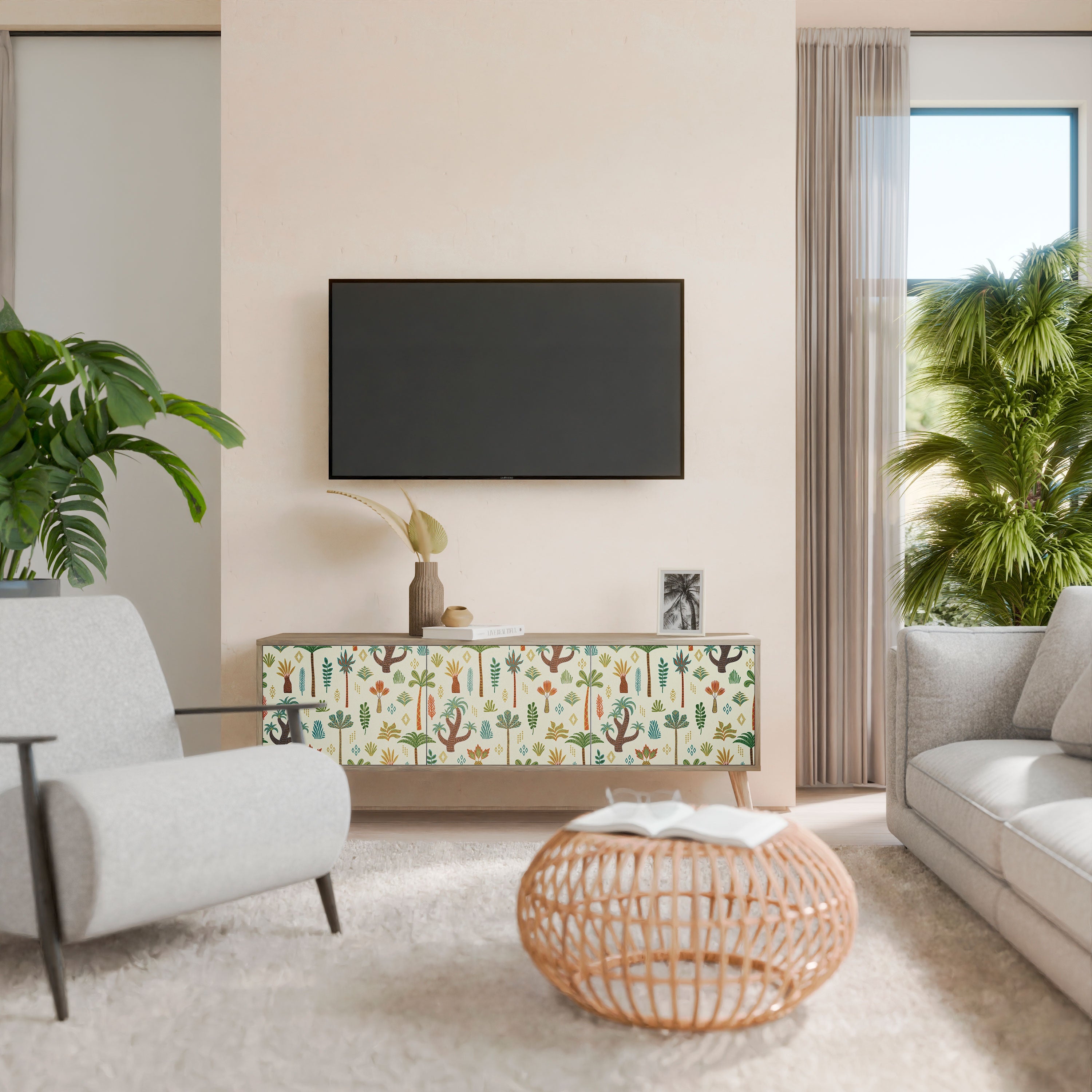 Βάση τηλεόρασης PALM SPRING με 3 πόρτες σε όψη δρυός