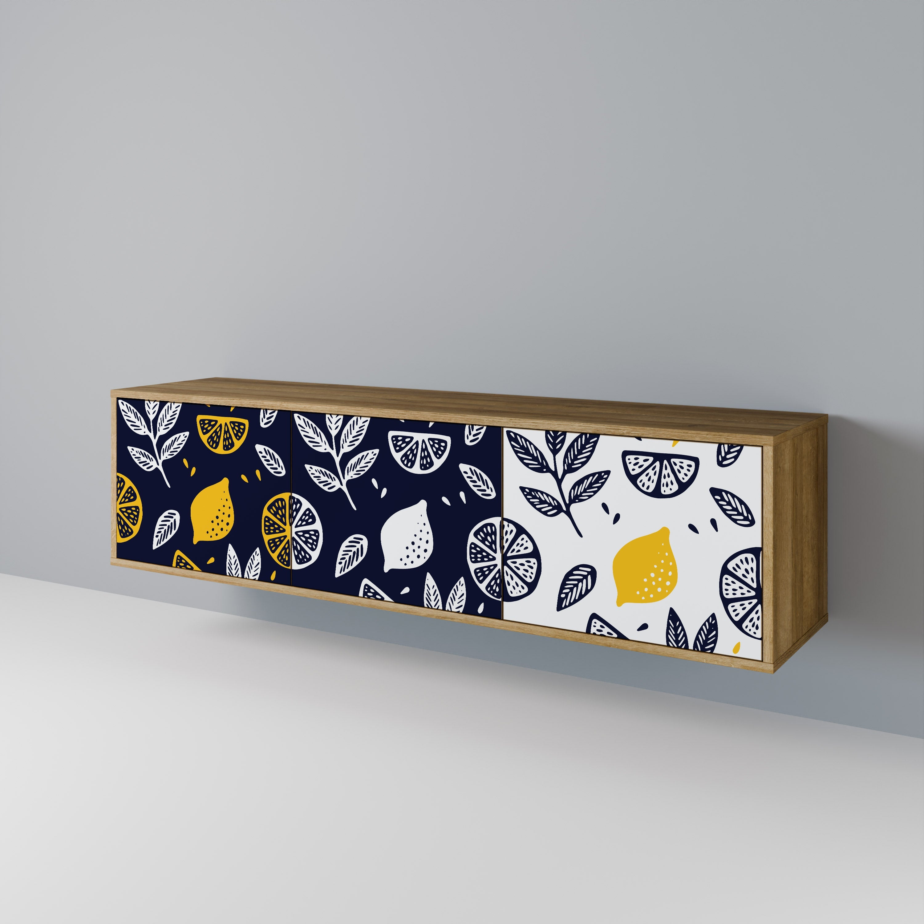 CITRUS BLACK AND WHITE Τρίθυρη βάση τηλεόρασης σε όψη δρυός