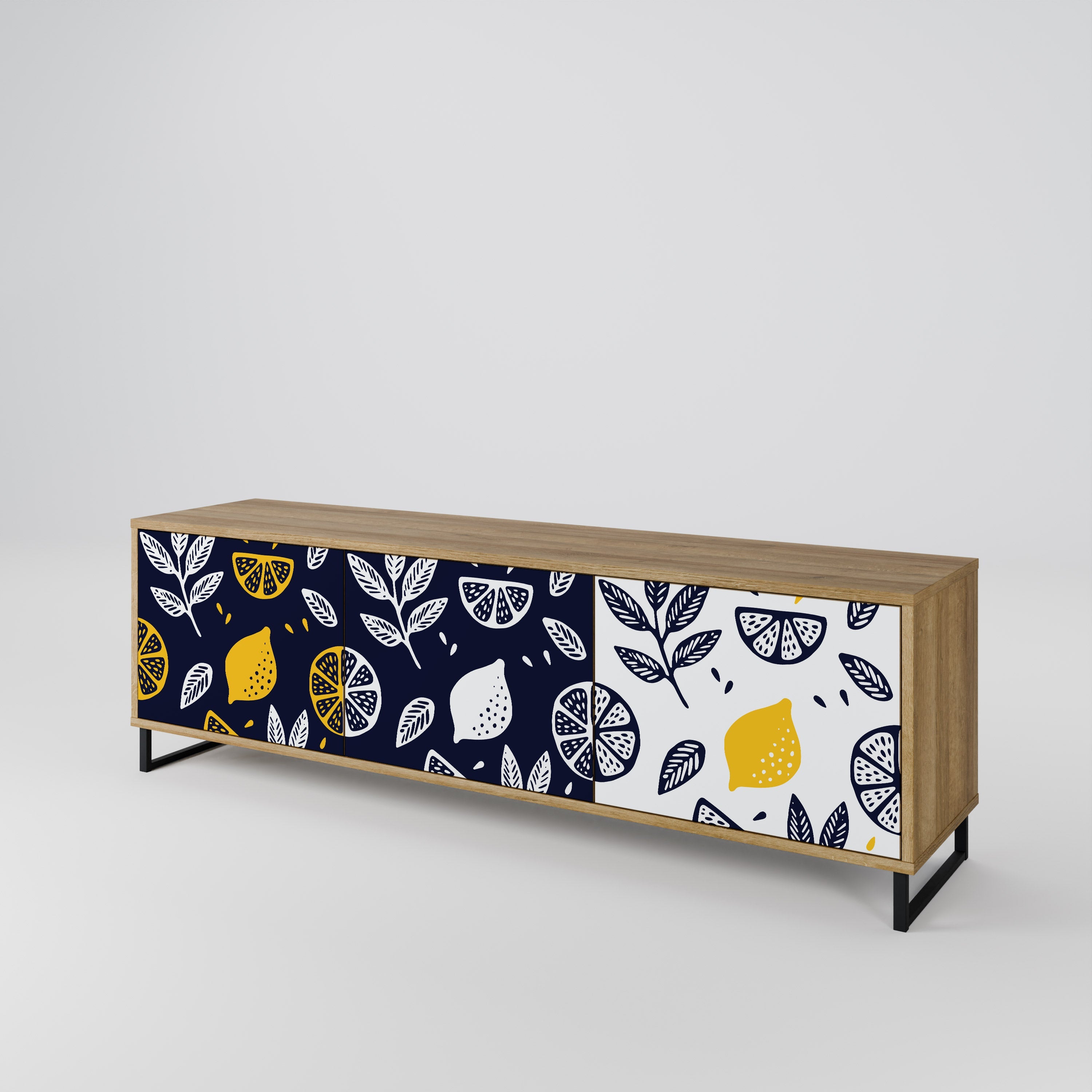 CITRUS BLACK AND WHITE Τρίθυρη βάση τηλεόρασης σε όψη δρυός