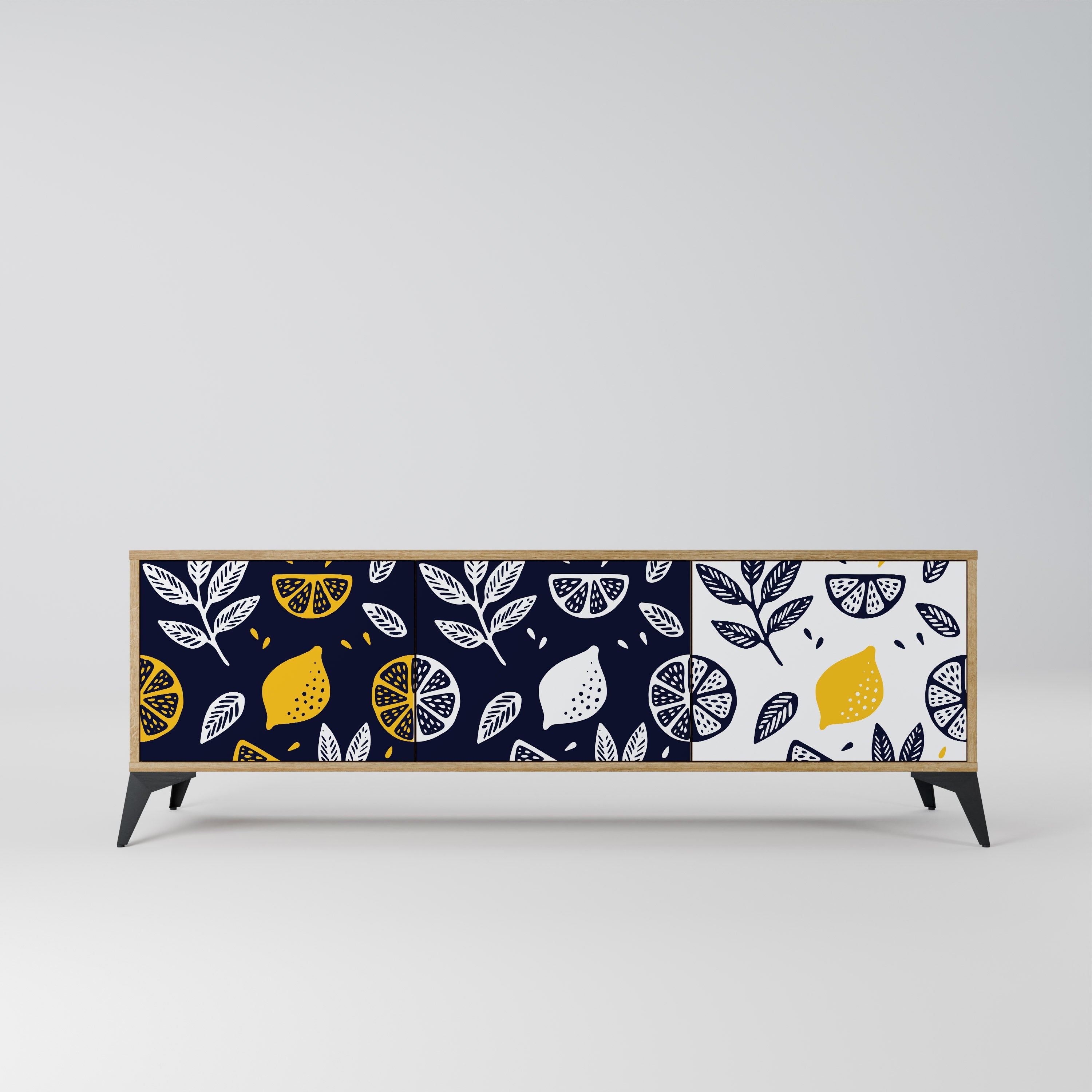 CITRUS BLACK AND WHITE Τρίθυρη βάση τηλεόρασης σε όψη δρυός