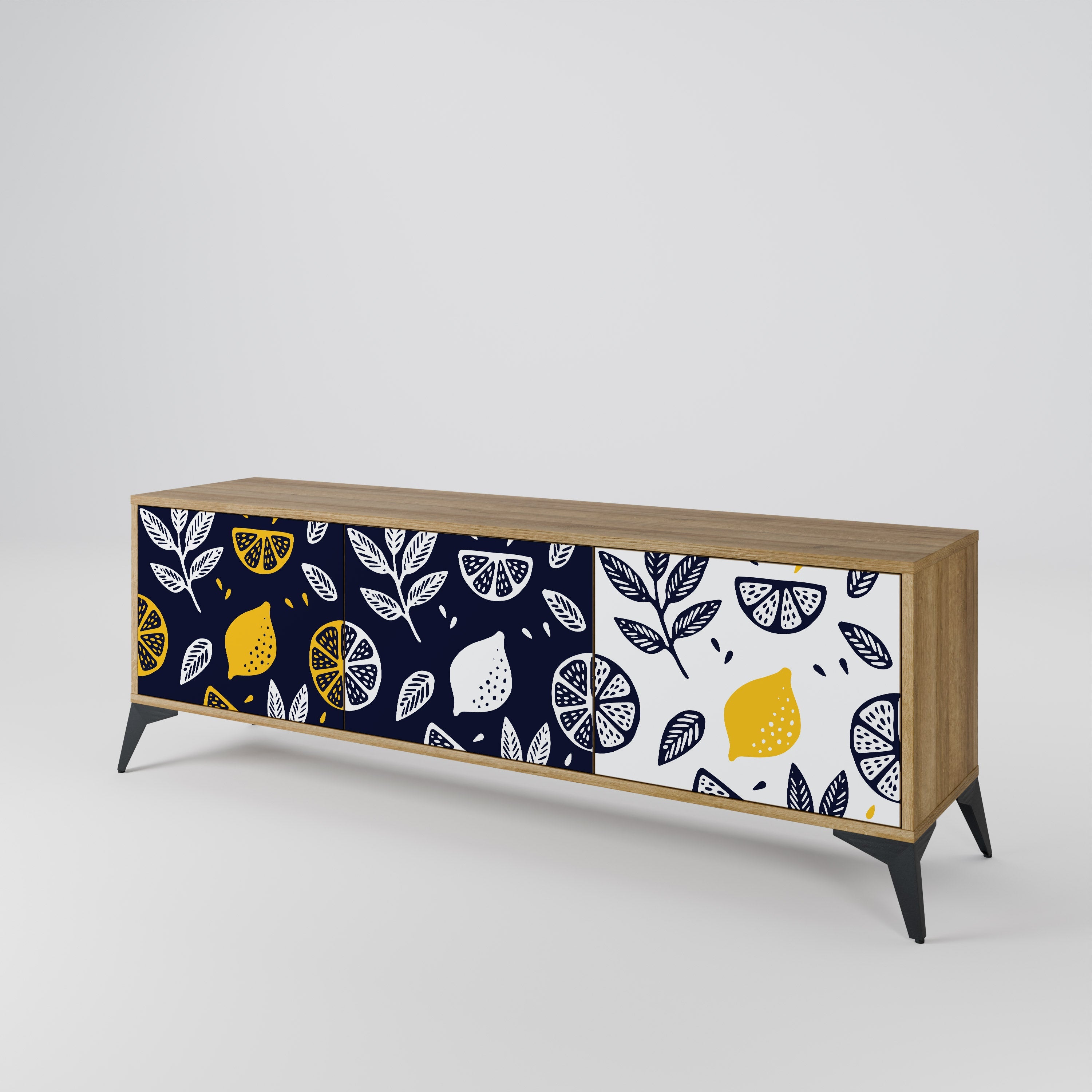 CITRUS BLACK AND WHITE Τρίθυρη βάση τηλεόρασης σε όψη δρυός