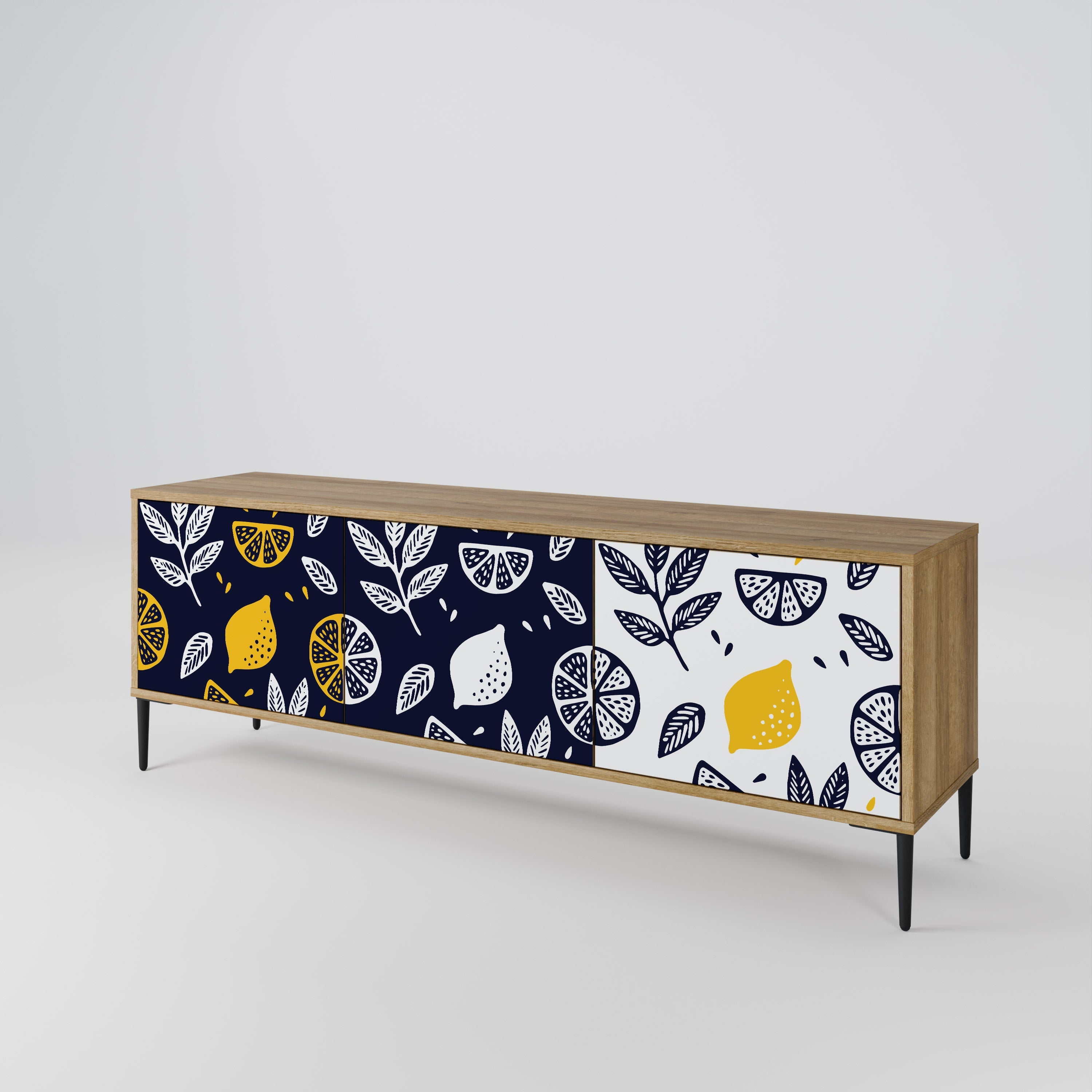 CITRUS BLACK AND WHITE Τρίθυρη βάση τηλεόρασης σε όψη δρυός