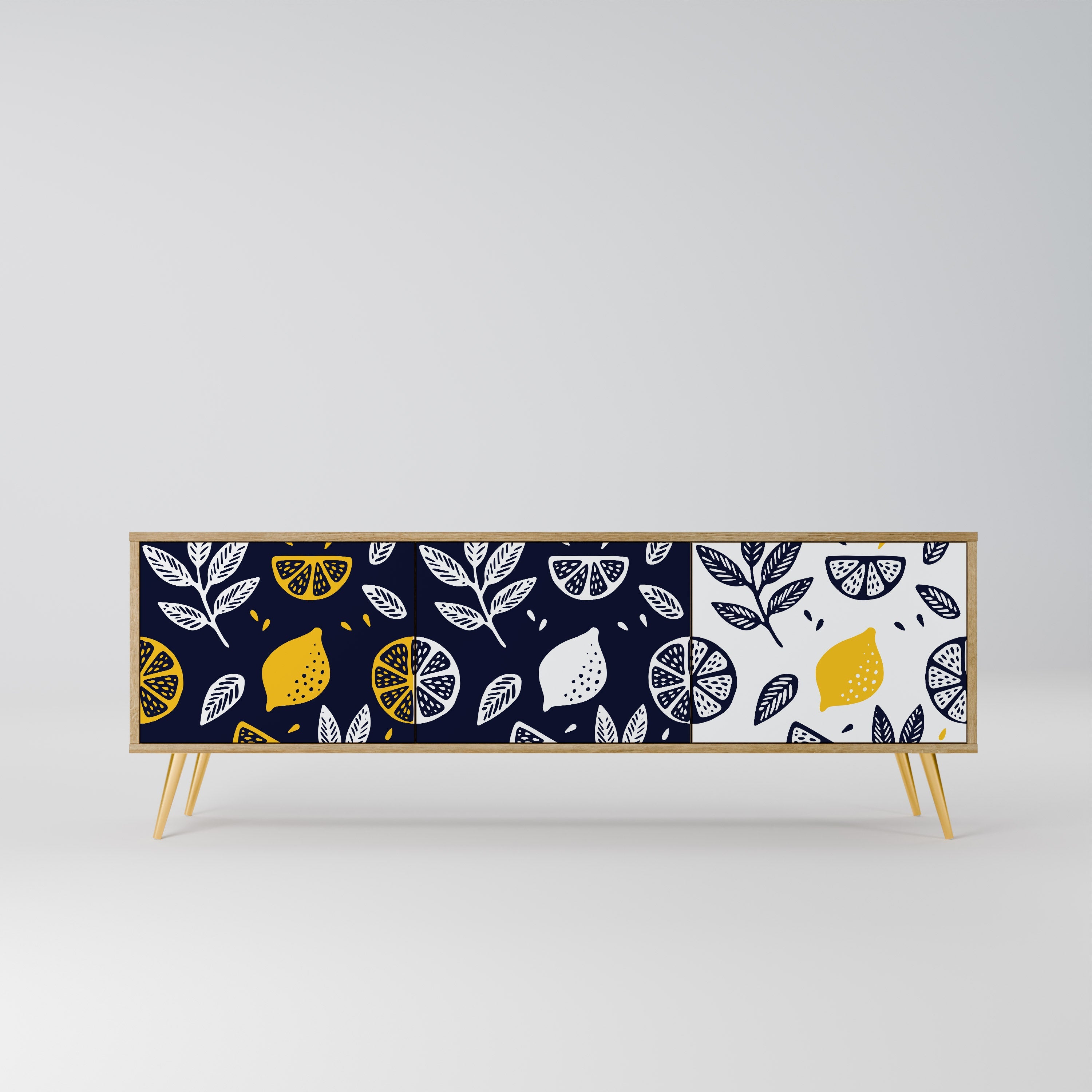 CITRUS BLACK AND WHITE Τρίθυρη βάση τηλεόρασης σε όψη δρυός