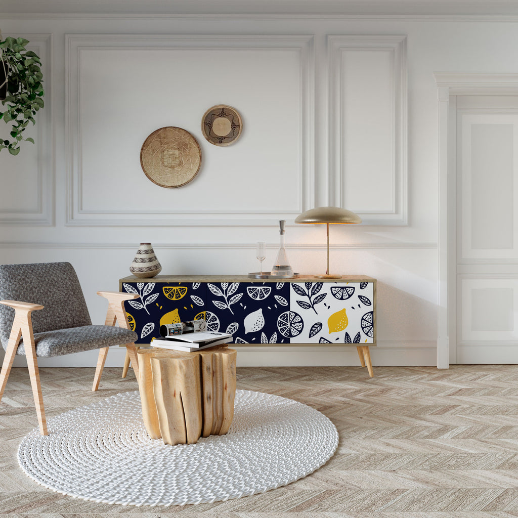 CITRUS BLACK AND WHITE Τρίθυρη βάση τηλεόρασης σε όψη δρυός