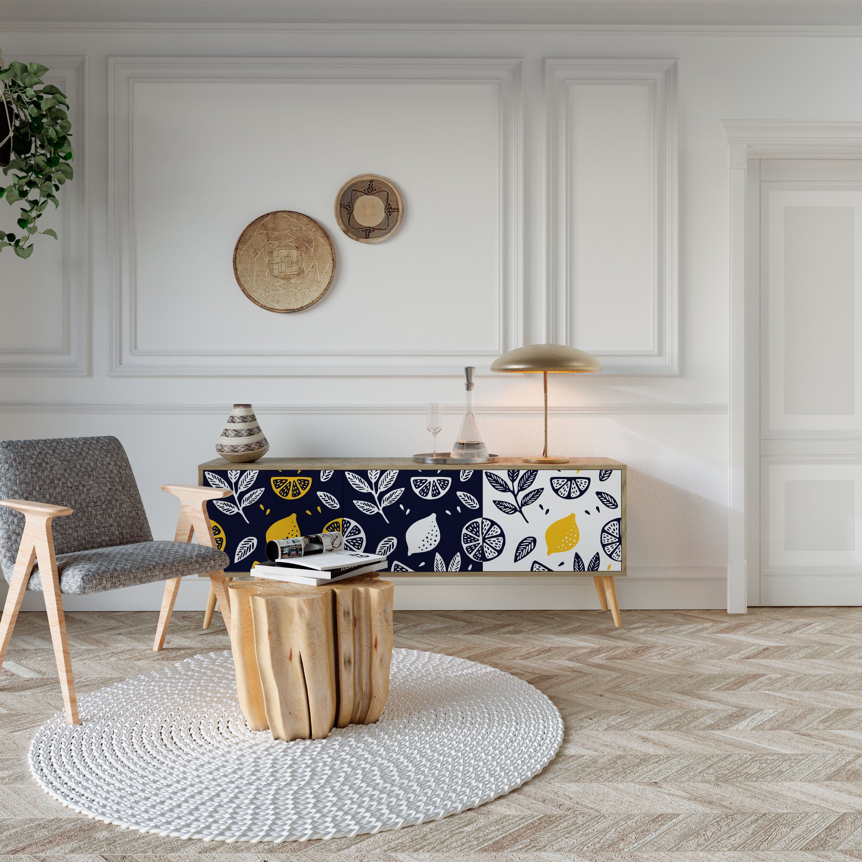 CITRUS BLACK AND WHITE Τρίθυρη βάση τηλεόρασης σε όψη δρυός