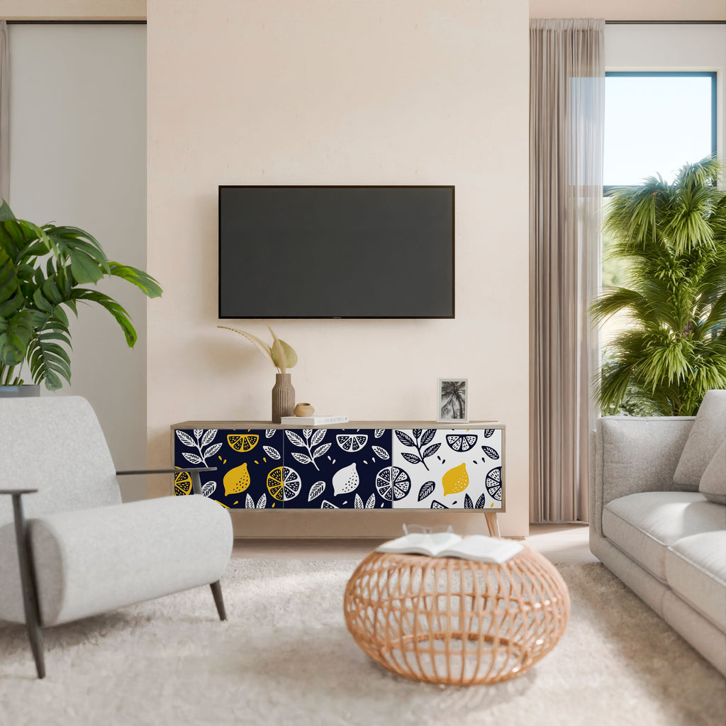 CITRUS BLACK AND WHITE Τρίθυρη βάση τηλεόρασης σε όψη δρυός