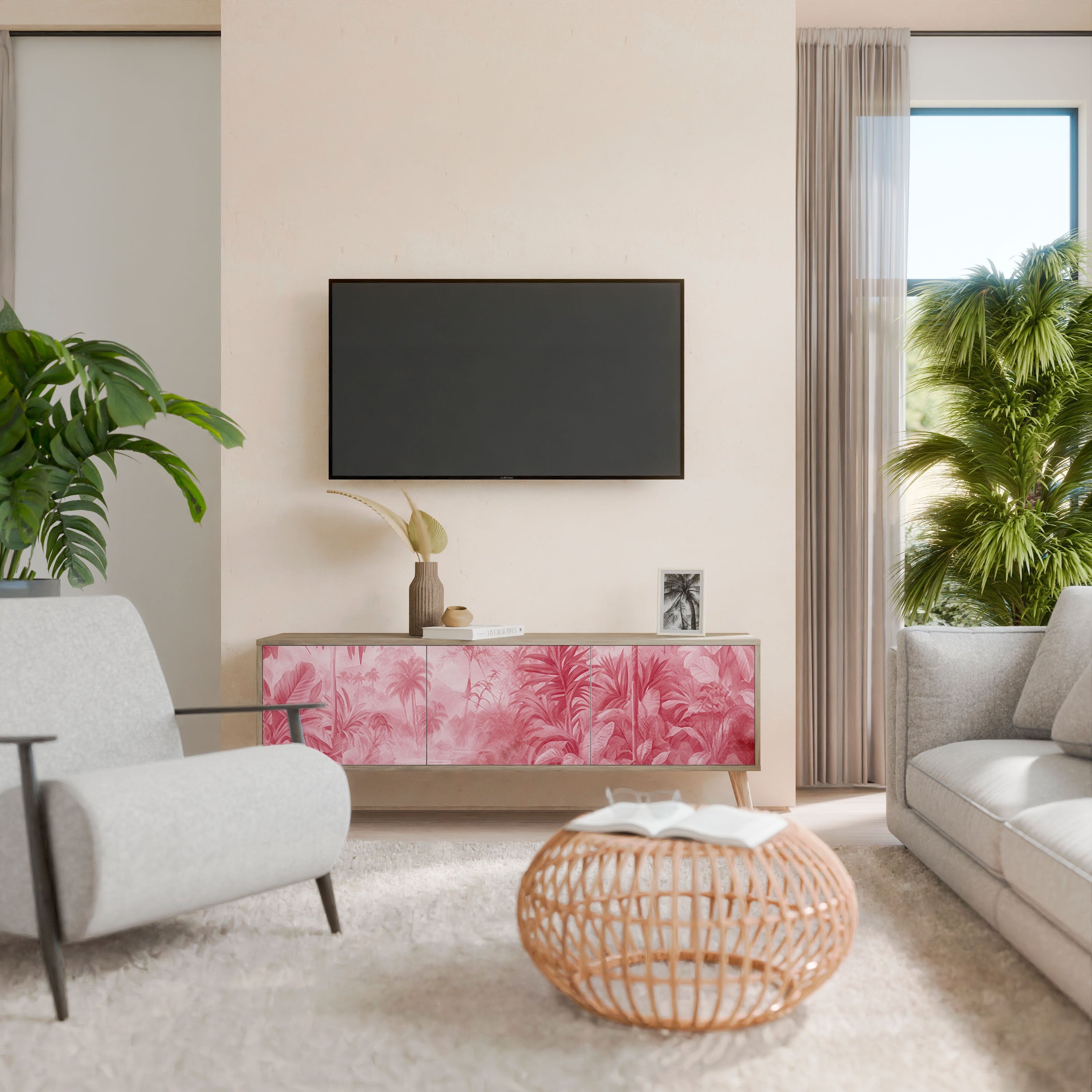 Βάση τηλεόρασης SWEET TROPICS με 3 πόρτες σε όψη δρυός
