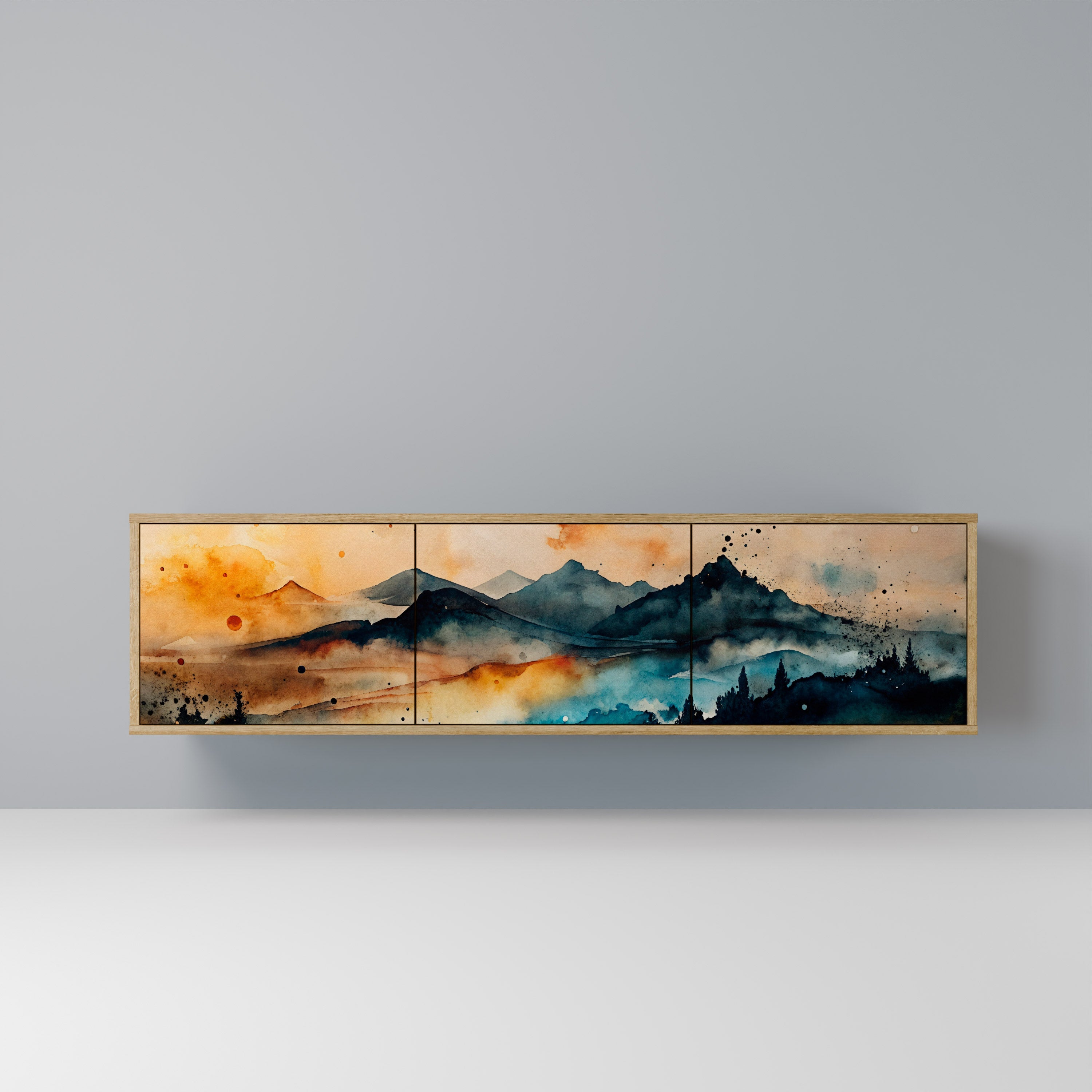 Βάση τηλεόρασης OMINOUS MOUNTAINS με 3 πόρτες σε όψη δρυός