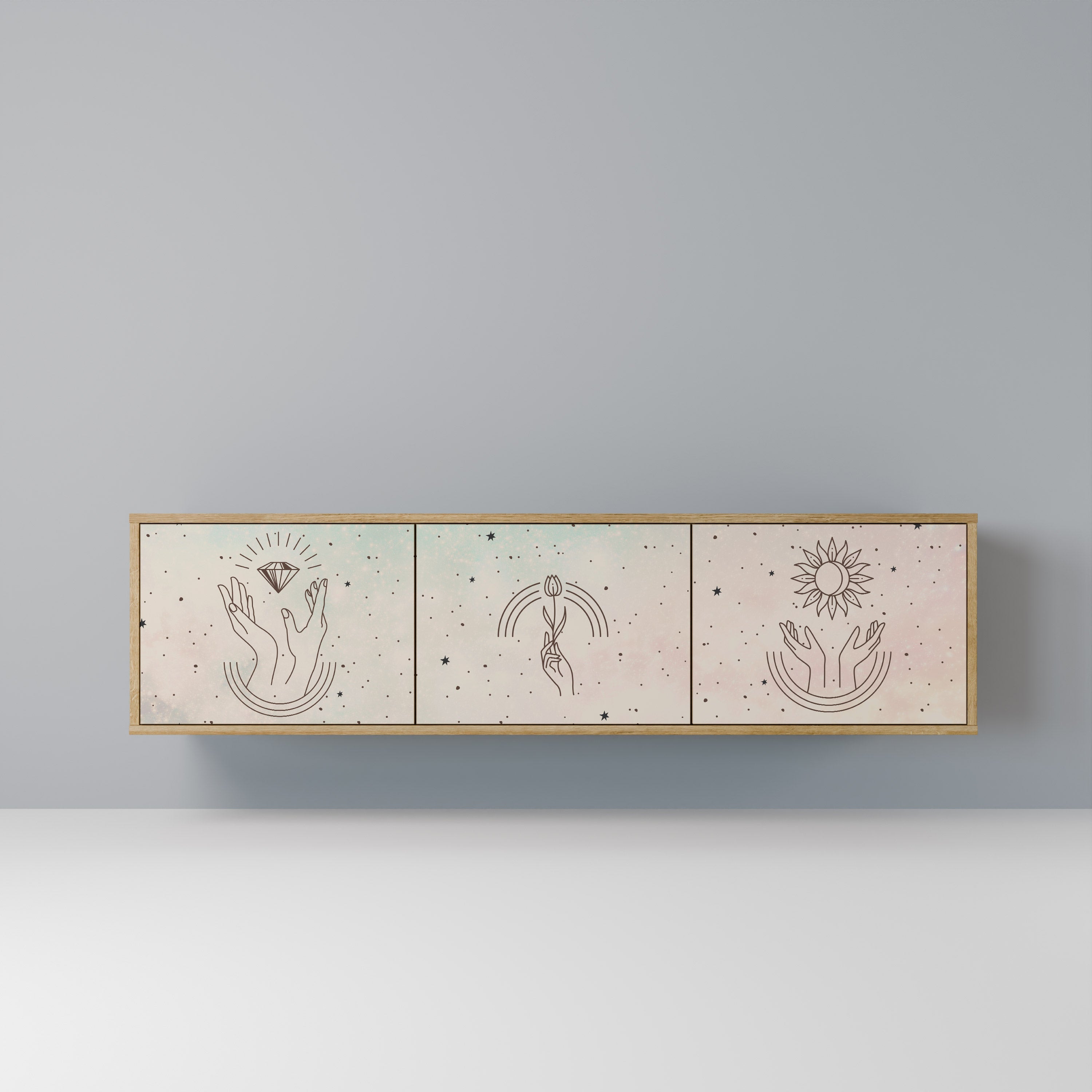Βάση τηλεόρασης DELICATE BEAUTY με 3 πόρτες σε όψη δρυός