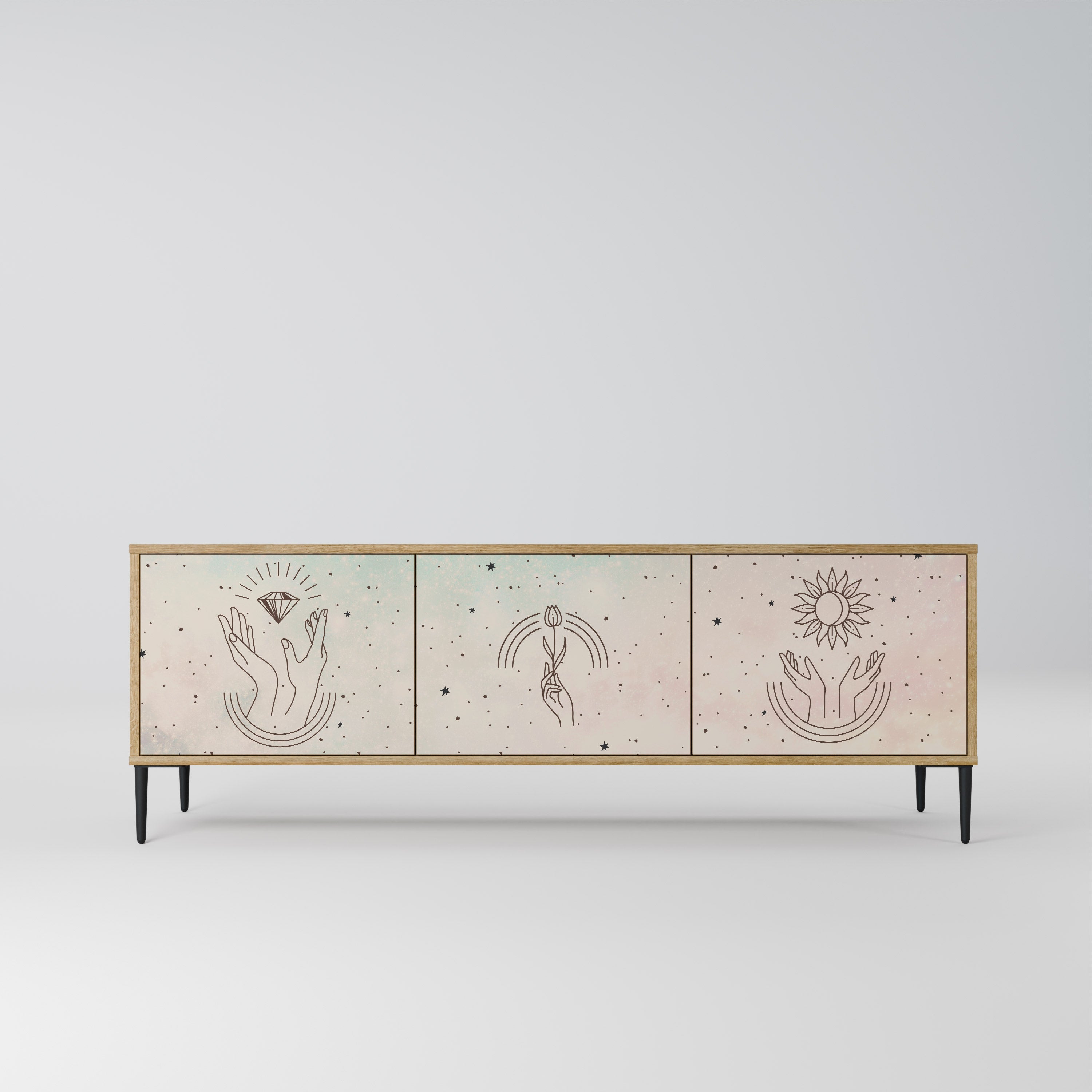 Βάση τηλεόρασης DELICATE BEAUTY με 3 πόρτες σε όψη δρυός