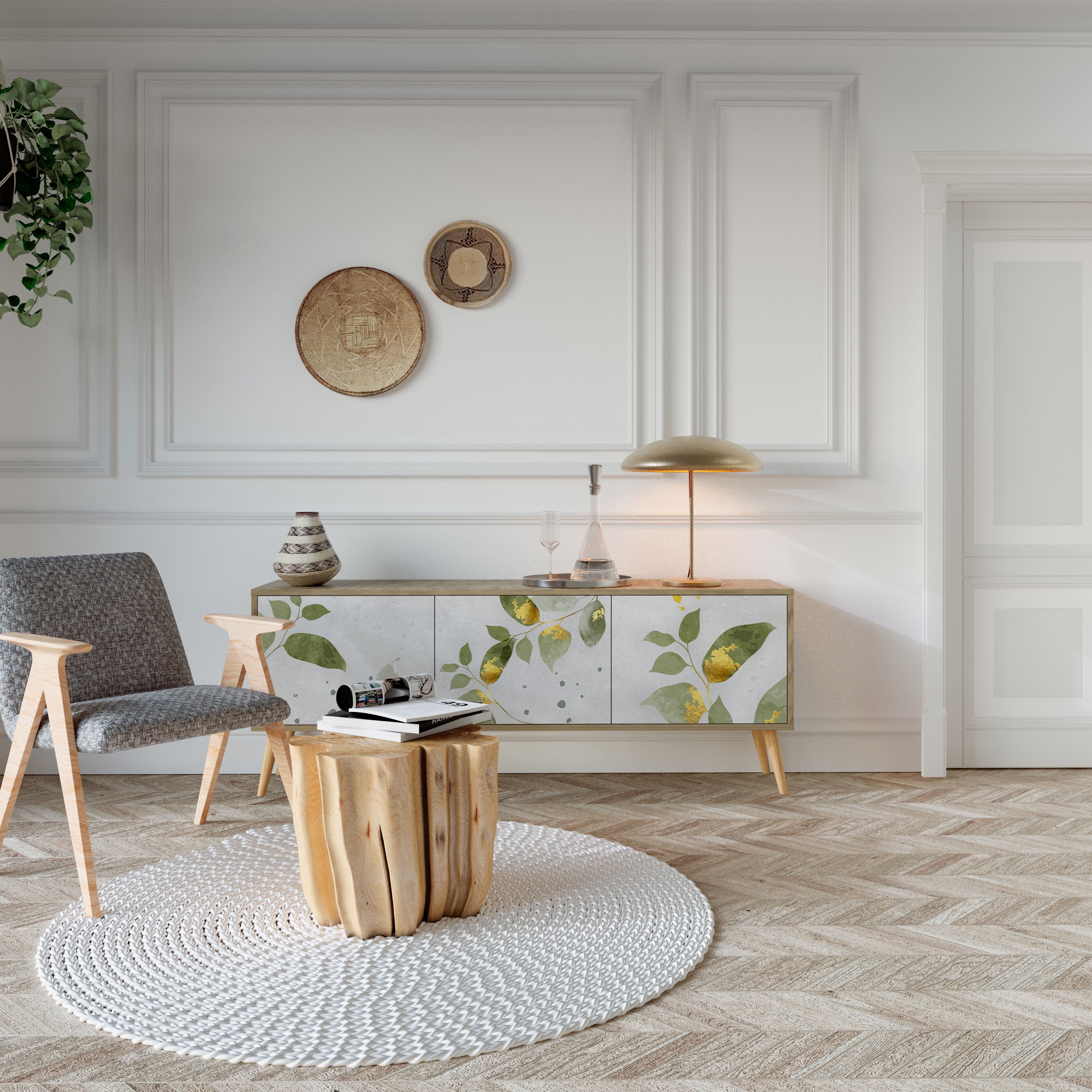 ELEGANT BOTANICS Τρίθυρη βάση τηλεόρασης σε όψη δρυός