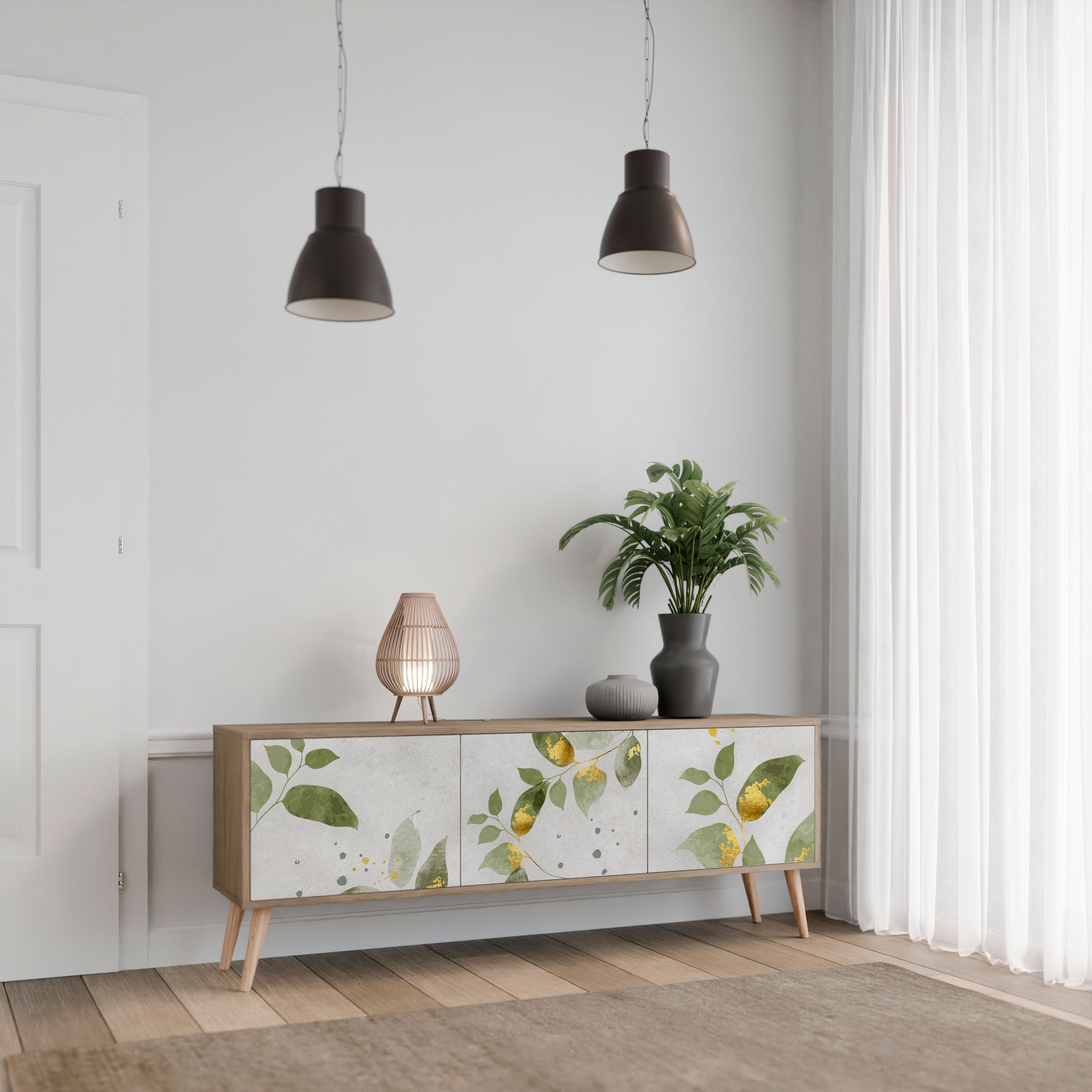 ELEGANT BOTANICS Τρίθυρη βάση τηλεόρασης σε όψη δρυός