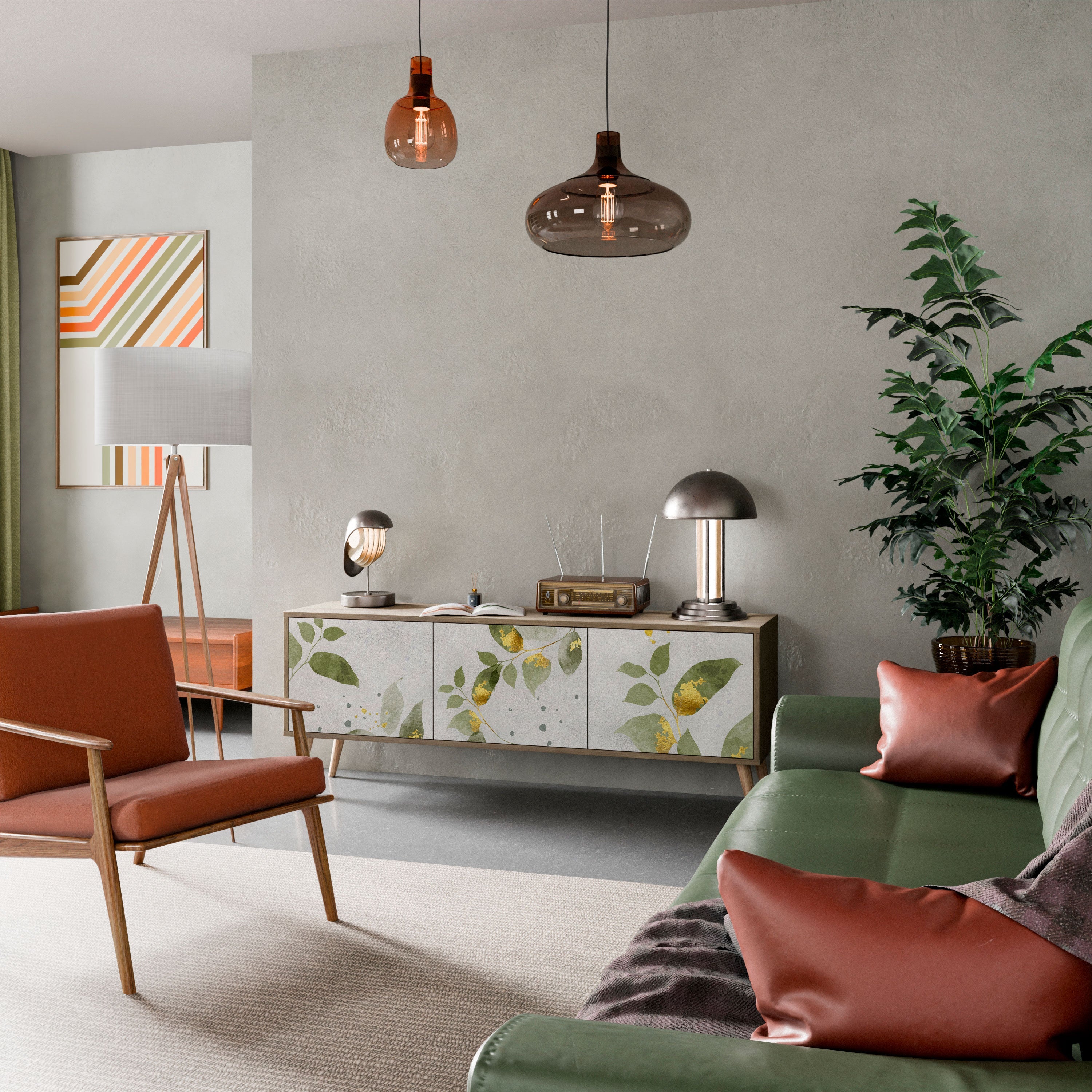 ELEGANT BOTANICS Τρίθυρη βάση τηλεόρασης σε όψη δρυός