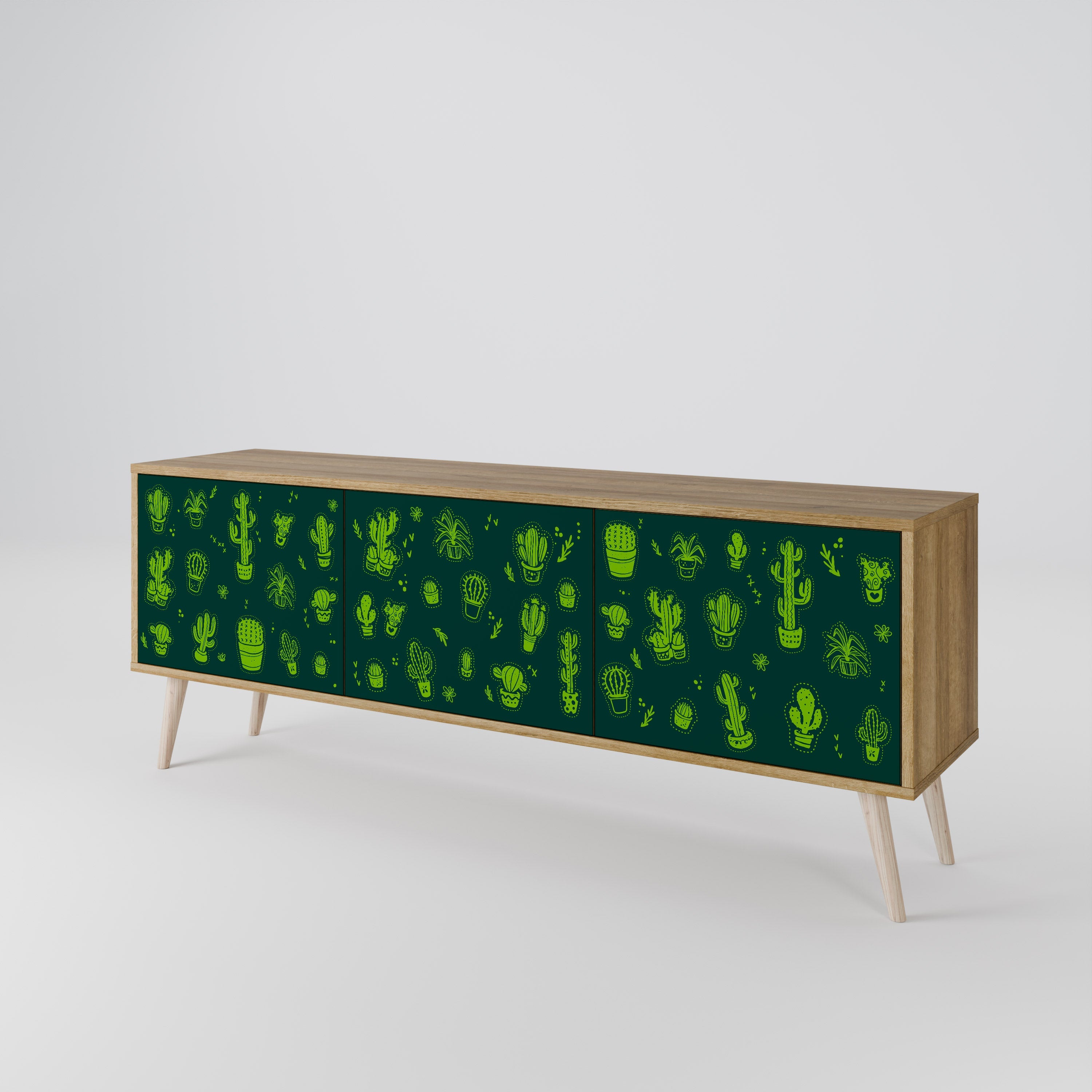 Βάση τηλεόρασης DESERT GREEN με 3 πόρτες σε χρώμα δρυός