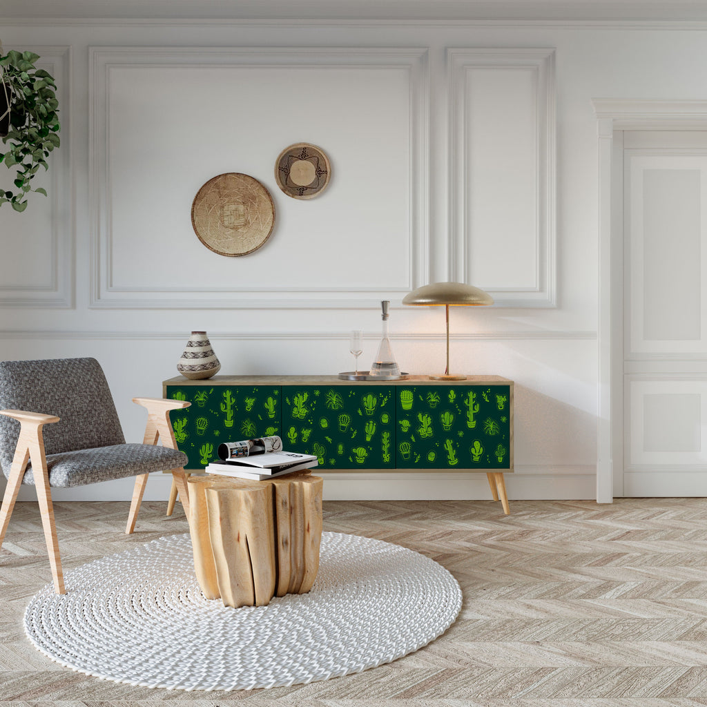 Βάση τηλεόρασης DESERT GREEN με 3 πόρτες σε χρώμα δρυός