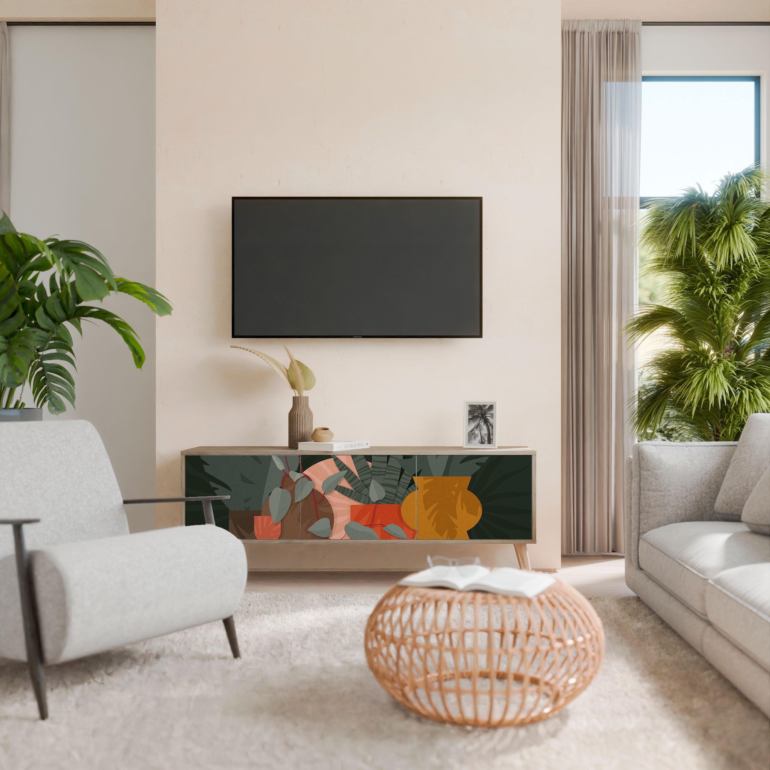 Βάση τηλεόρασης TROPICAL COMPOSITION με 3 πόρτες σε εφέ δρυός