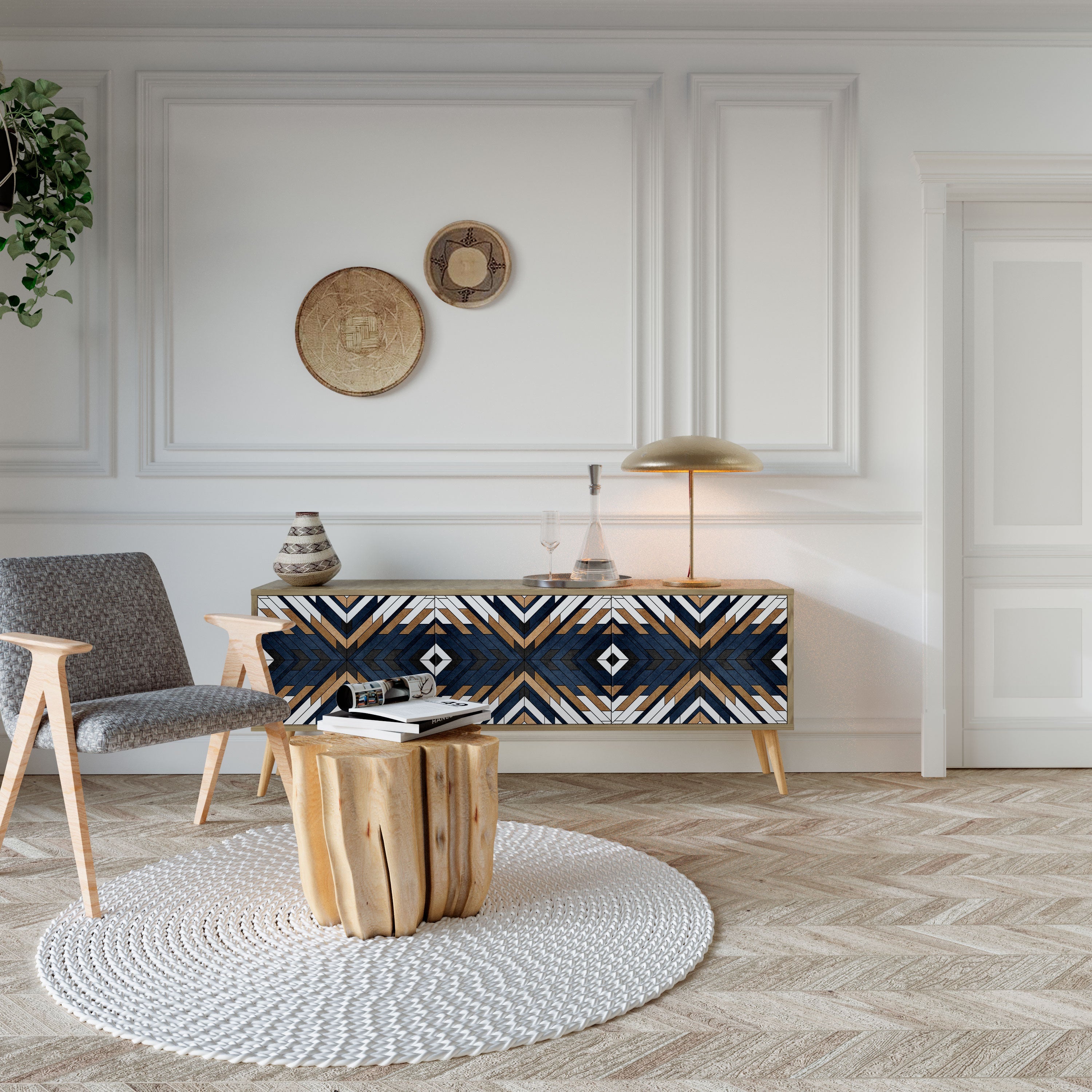 Τρίθυρη βάση τηλεόρασης ARTFUL GEOMETRIA σε εφέ δρυός
