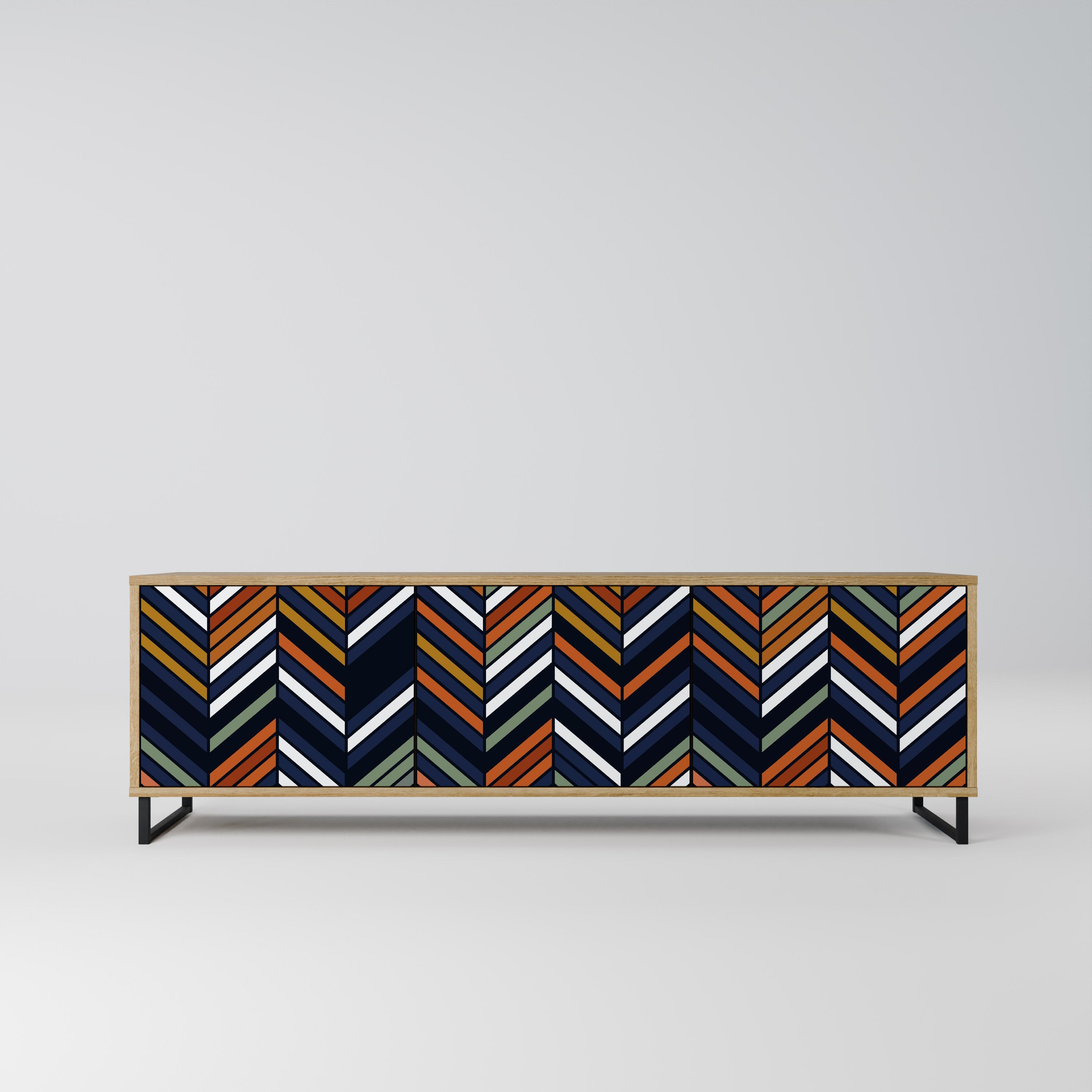 Βάση τηλεόρασης VIBRANT PATCHWORK με 3 πόρτες σε εφέ δρυός