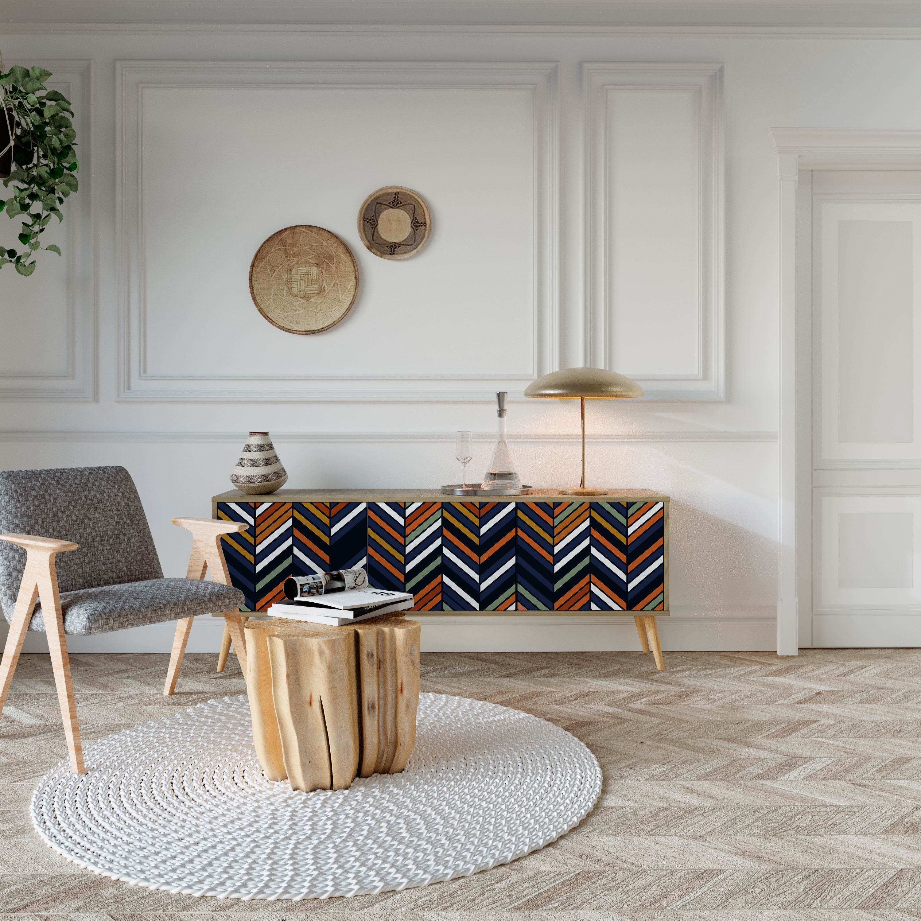 Βάση τηλεόρασης VIBRANT PATCHWORK με 3 πόρτες σε εφέ δρυός