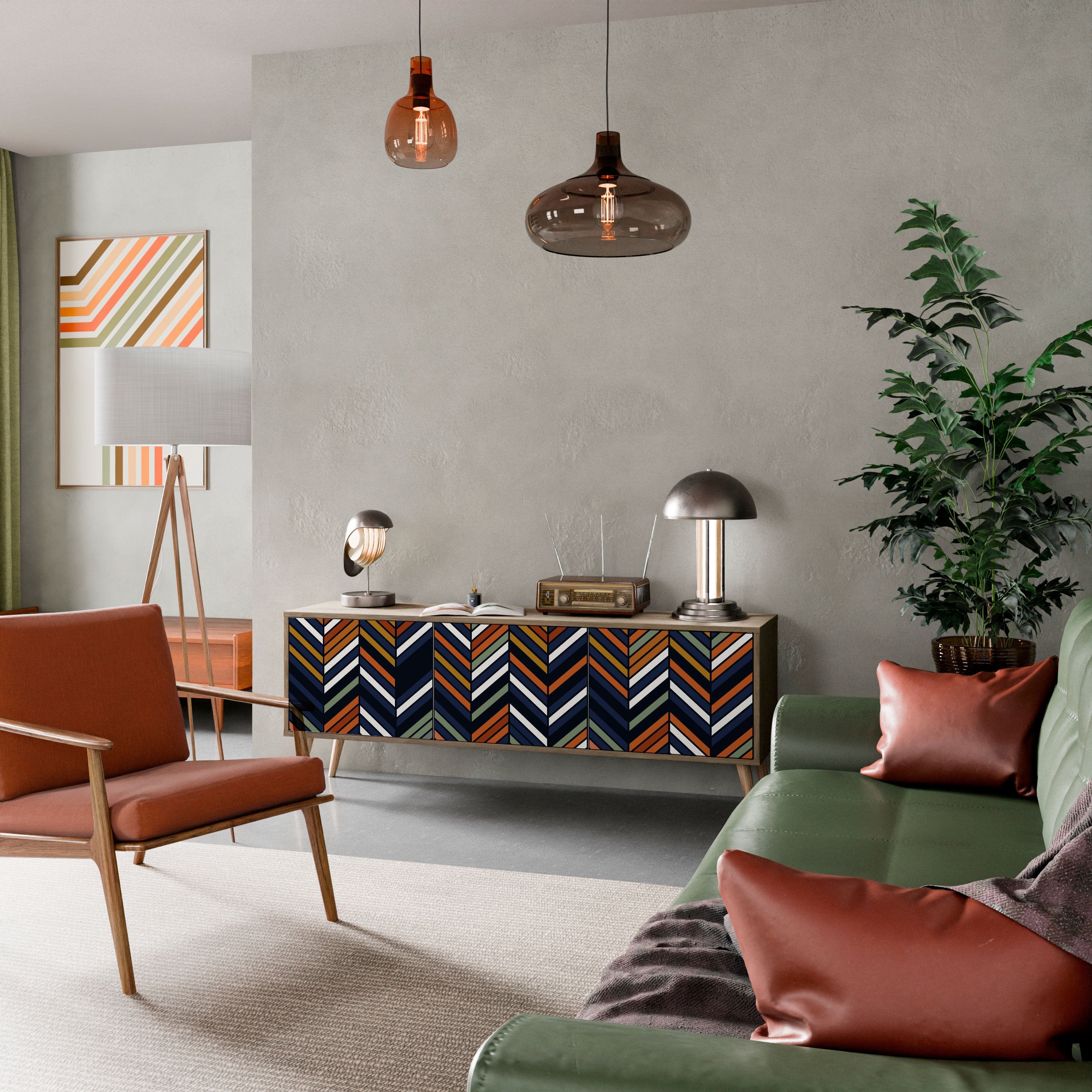 Βάση τηλεόρασης VIBRANT PATCHWORK με 3 πόρτες σε εφέ δρυός
