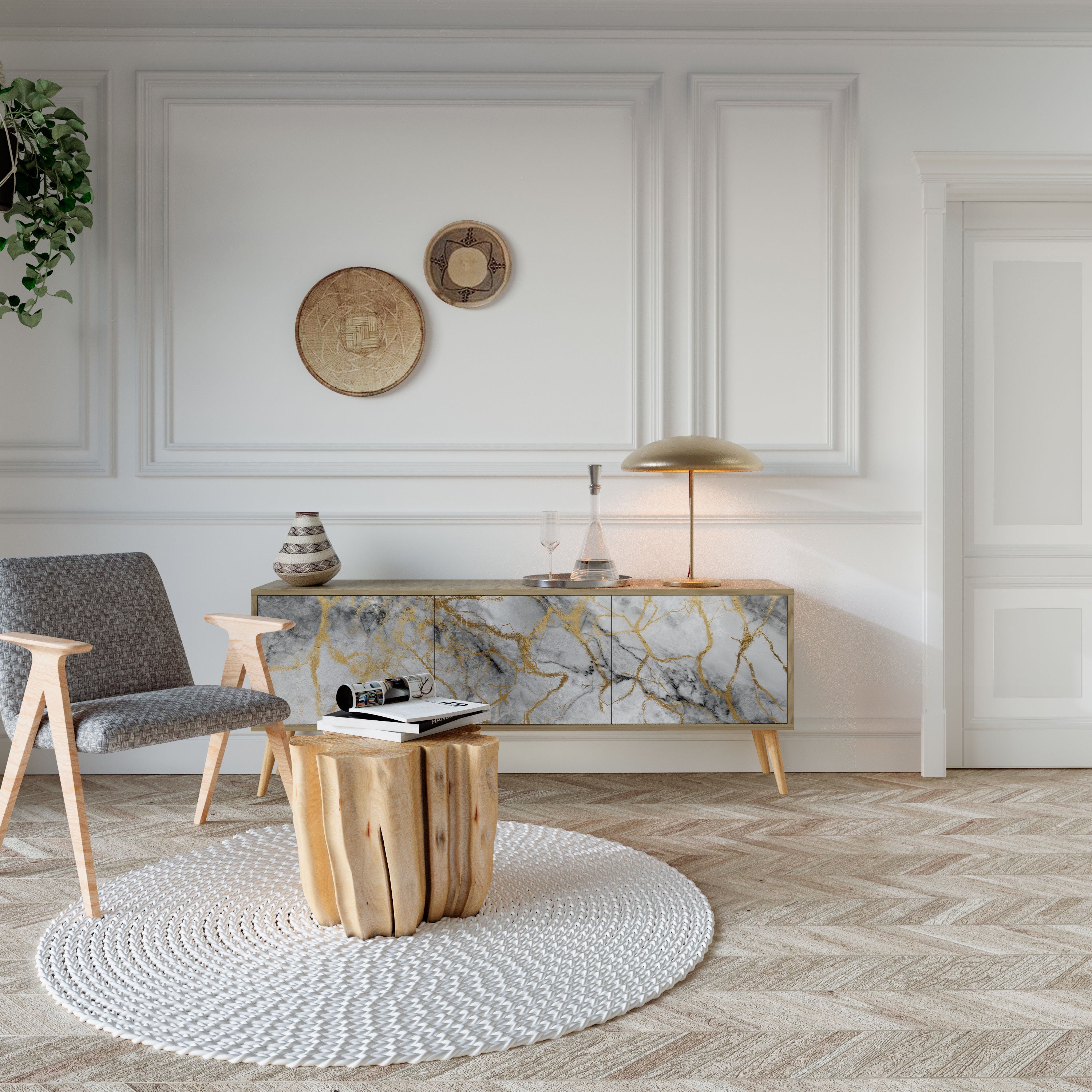 Βάση τηλεόρασης TIMELESS GLIDE με 3 πόρτες σε εφέ δρυός