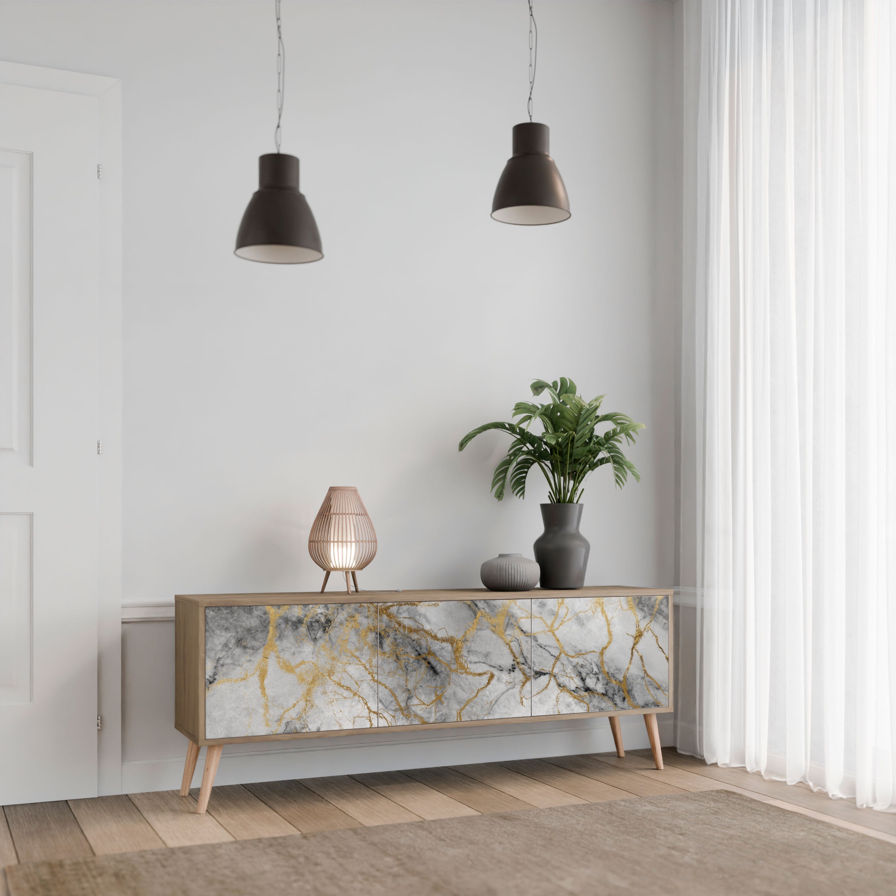 Βάση τηλεόρασης TIMELESS GLIDE με 3 πόρτες σε εφέ δρυός