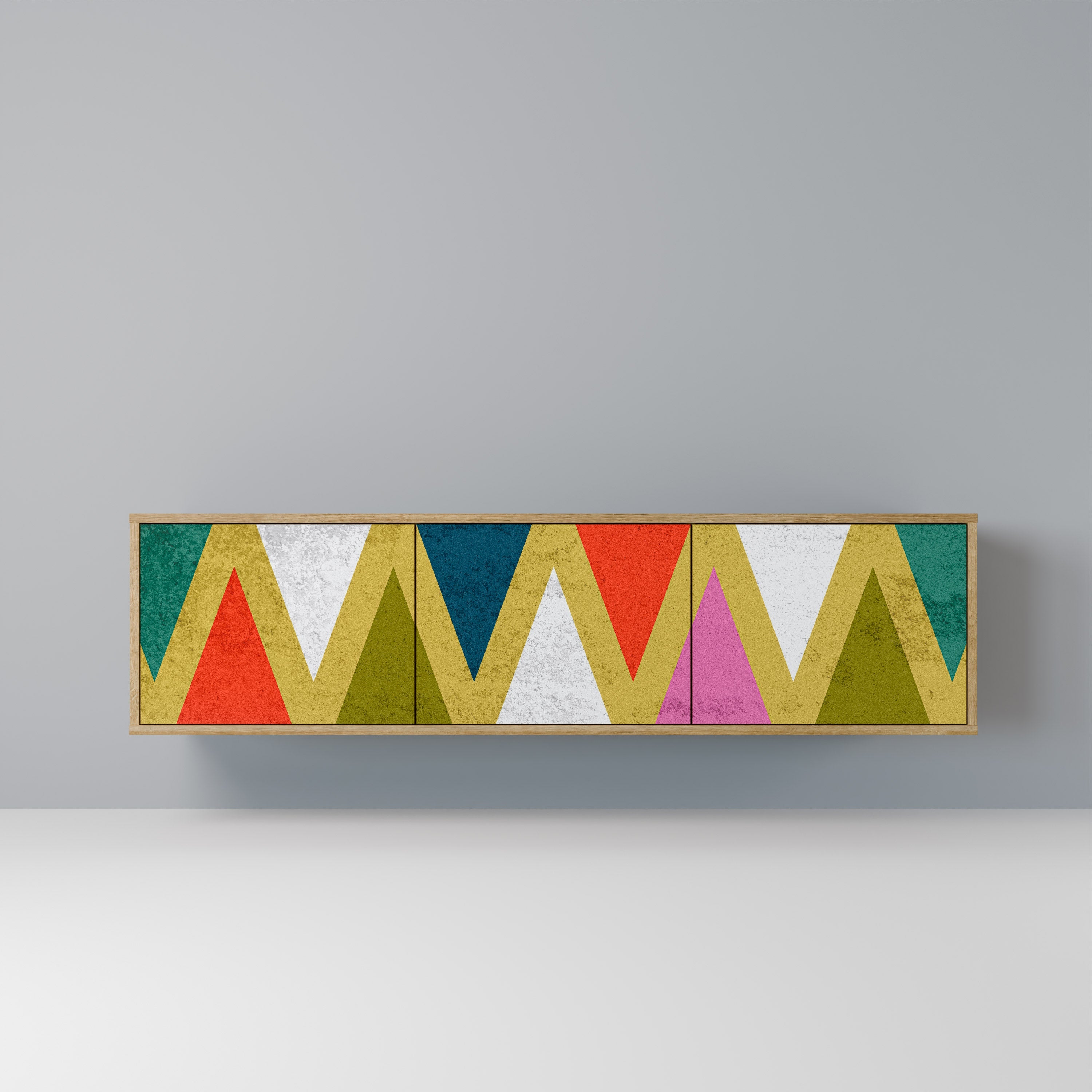 Βάση τηλεόρασης 3 θυρών COLORFUL TRIANGLES σε εφέ δρυός
