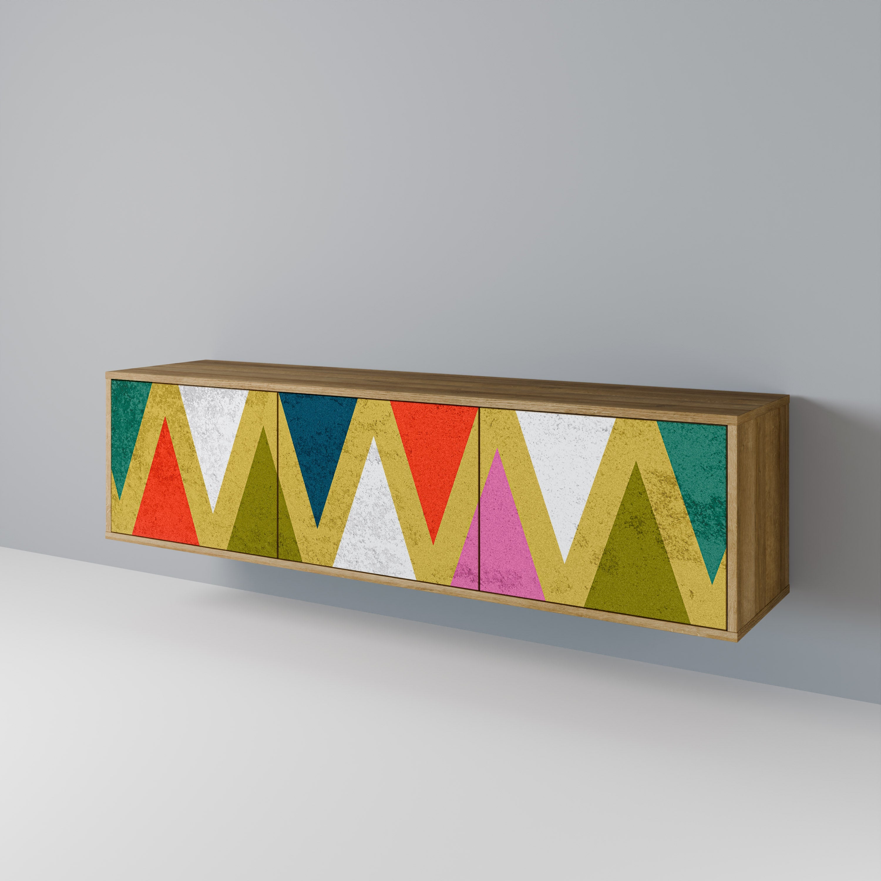 Βάση τηλεόρασης 3 θυρών COLORFUL TRIANGLES σε εφέ δρυός