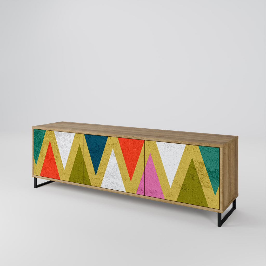 Βάση τηλεόρασης 3 θυρών COLORFUL TRIANGLES σε εφέ δρυός