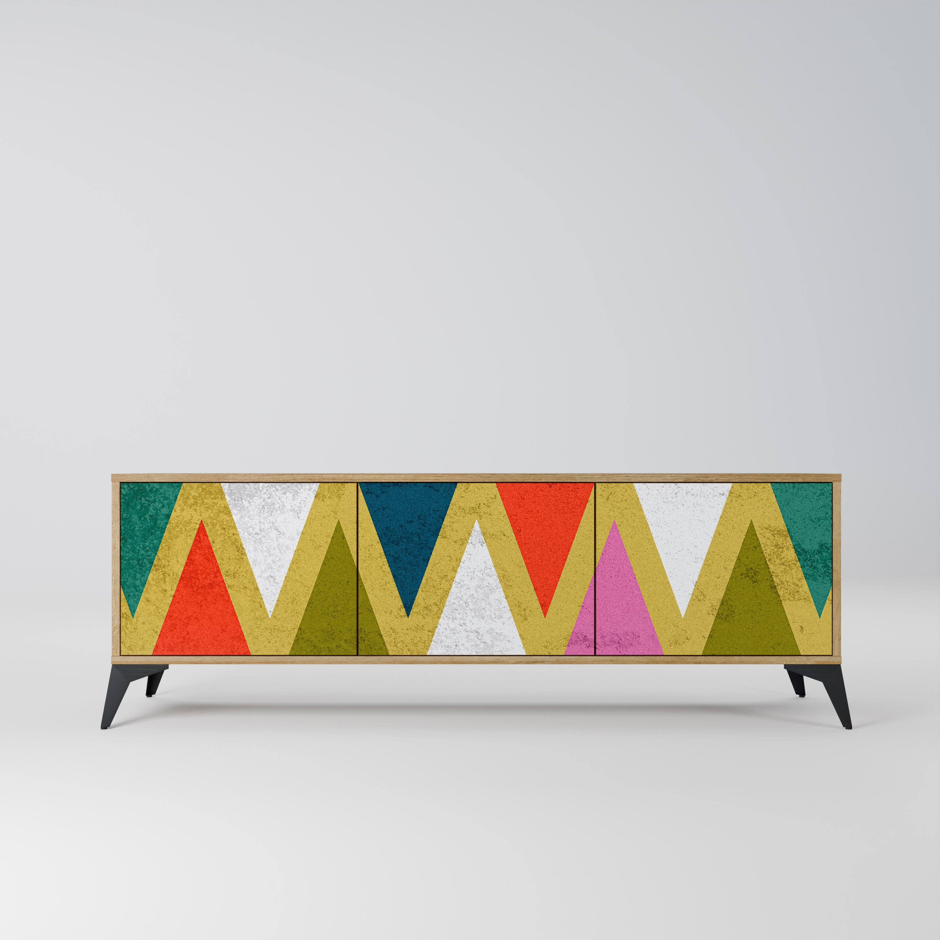 Βάση τηλεόρασης 3 θυρών COLORFUL TRIANGLES σε εφέ δρυός