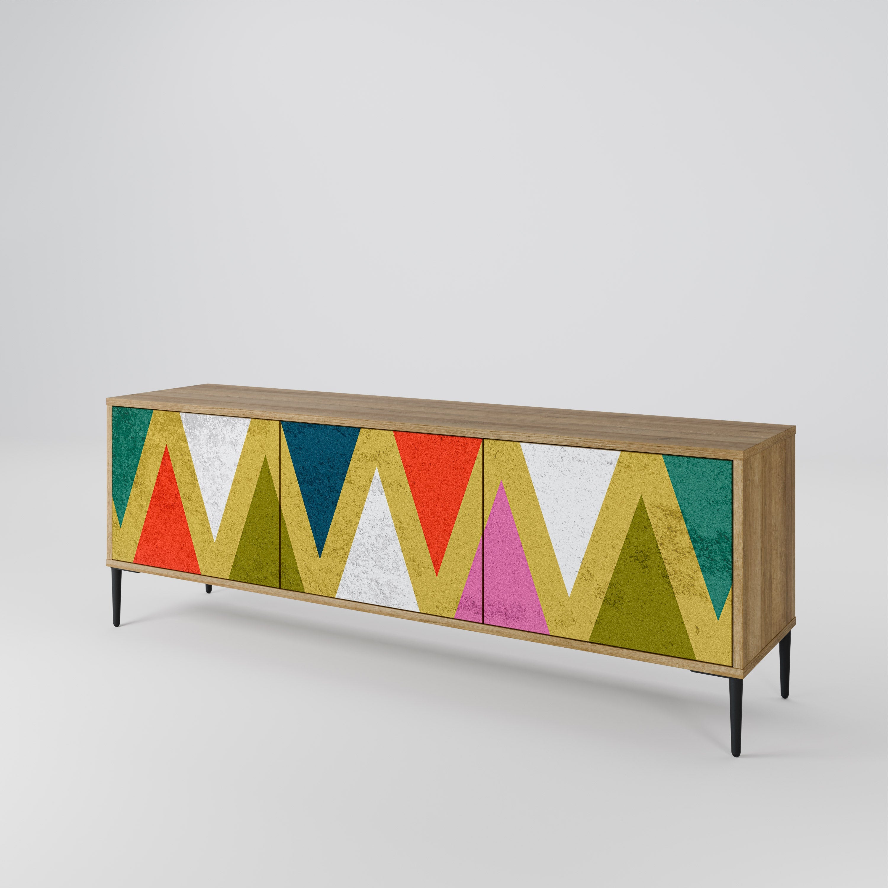 Βάση τηλεόρασης 3 θυρών COLORFUL TRIANGLES σε εφέ δρυός