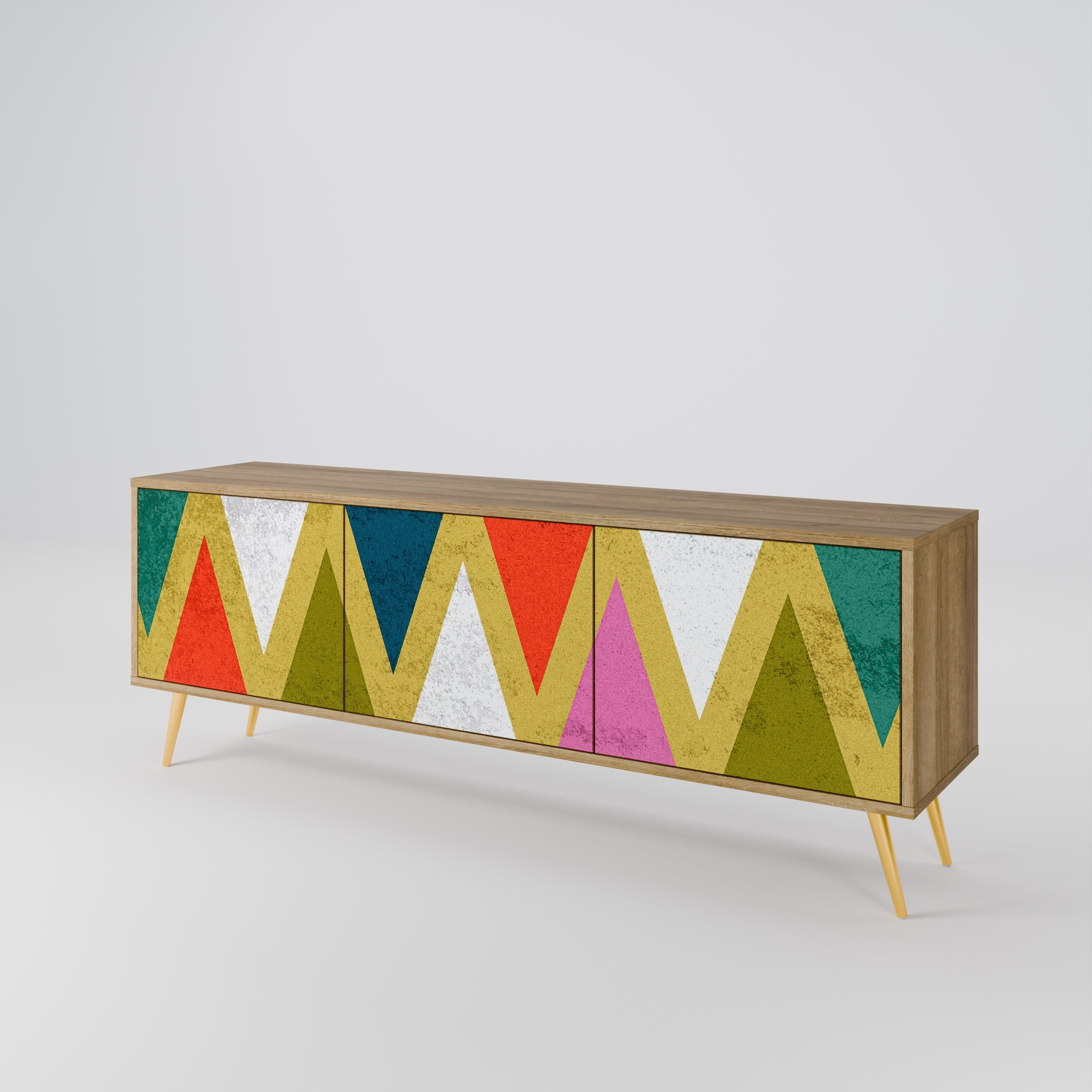Βάση τηλεόρασης 3 θυρών COLORFUL TRIANGLES σε εφέ δρυός