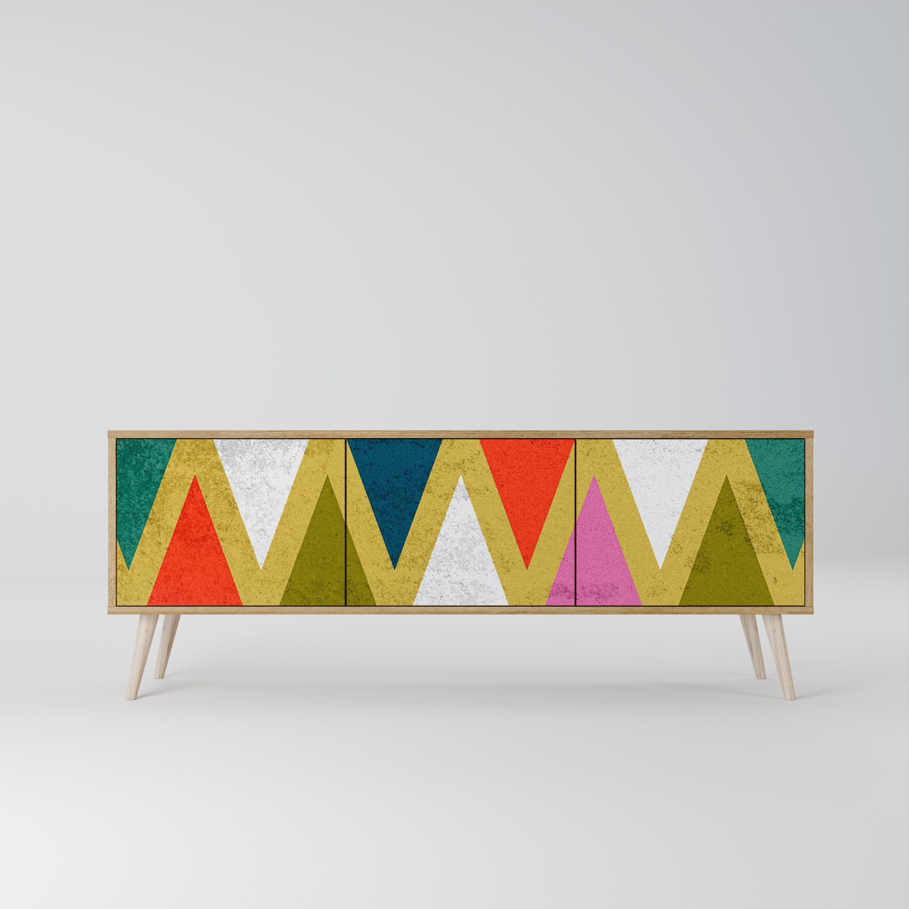 Βάση τηλεόρασης 3 θυρών COLORFUL TRIANGLES σε εφέ δρυός