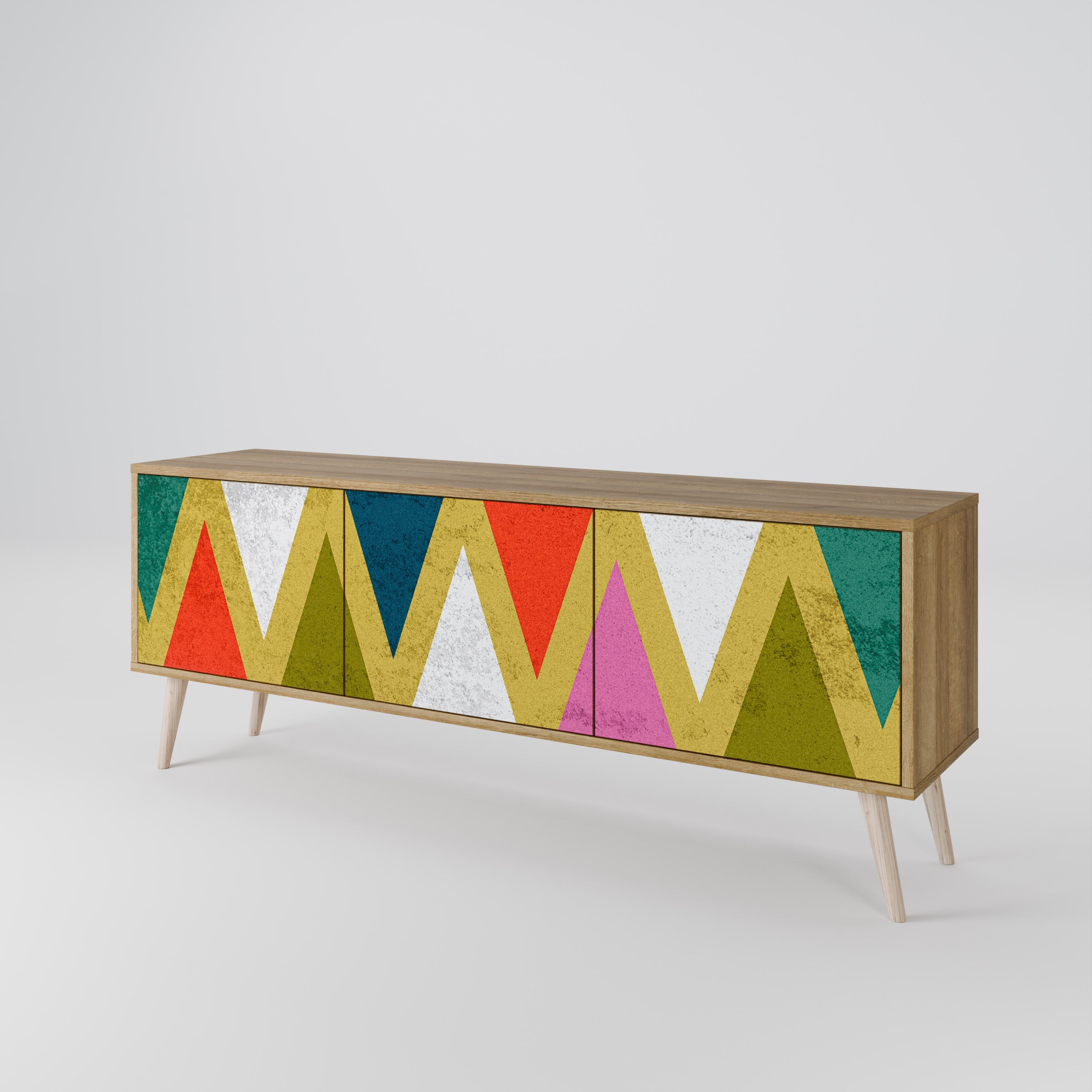 Βάση τηλεόρασης 3 θυρών COLORFUL TRIANGLES σε εφέ δρυός