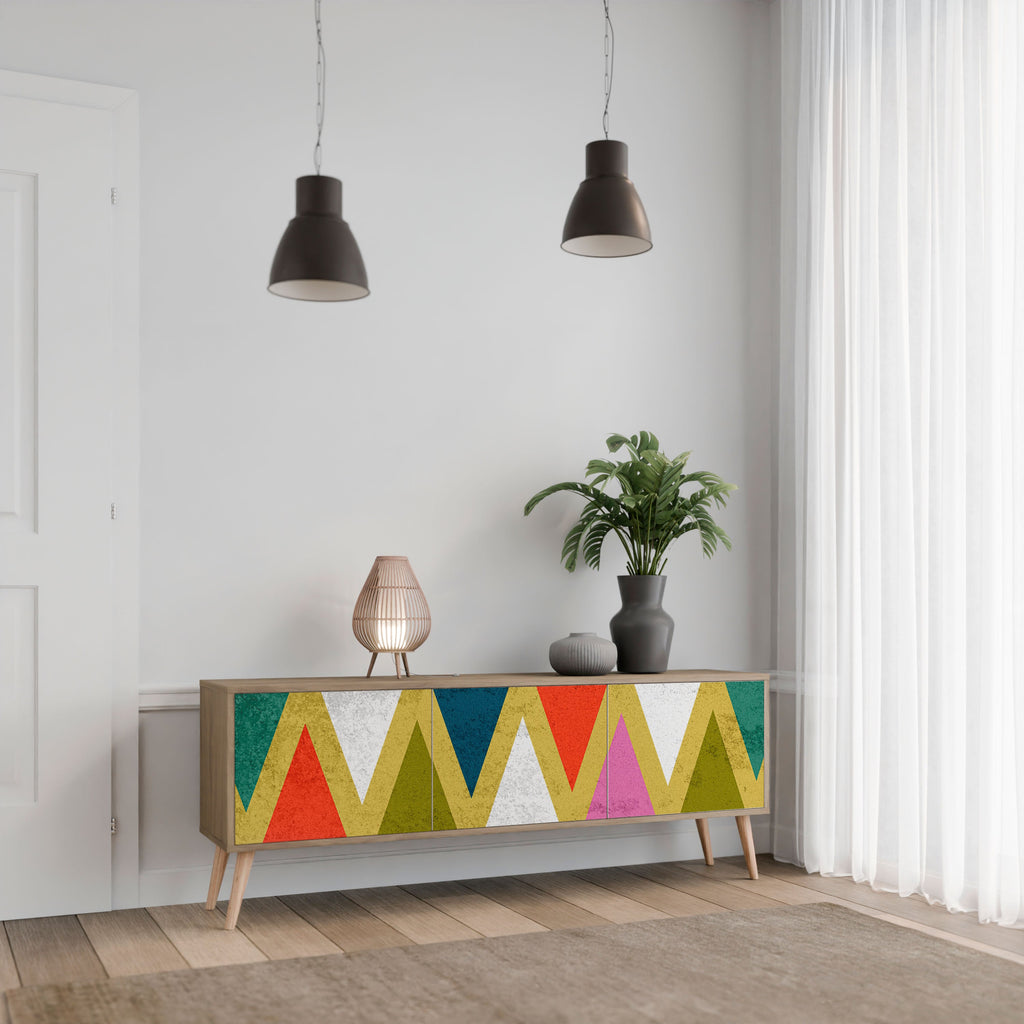 Βάση τηλεόρασης 3 θυρών COLORFUL TRIANGLES σε εφέ δρυός