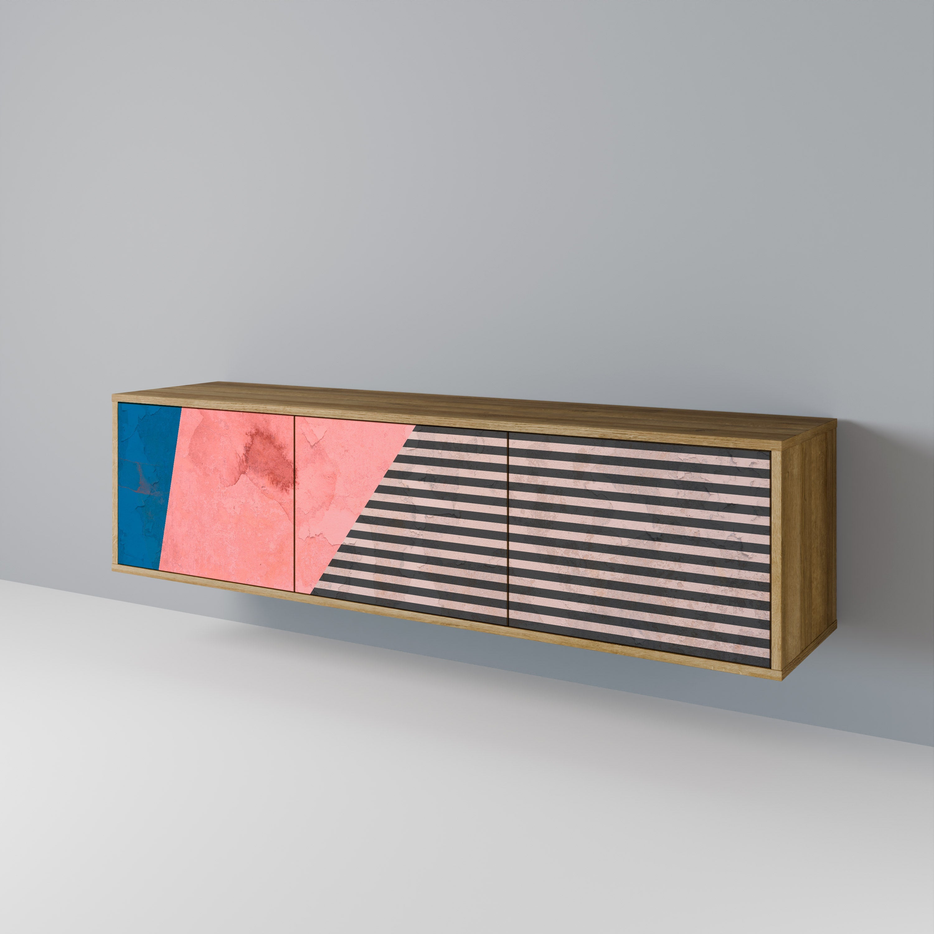 Βάση τηλεόρασης GLAMOROUS STRIPE με 3 πόρτες σε χρώμα δρυός
