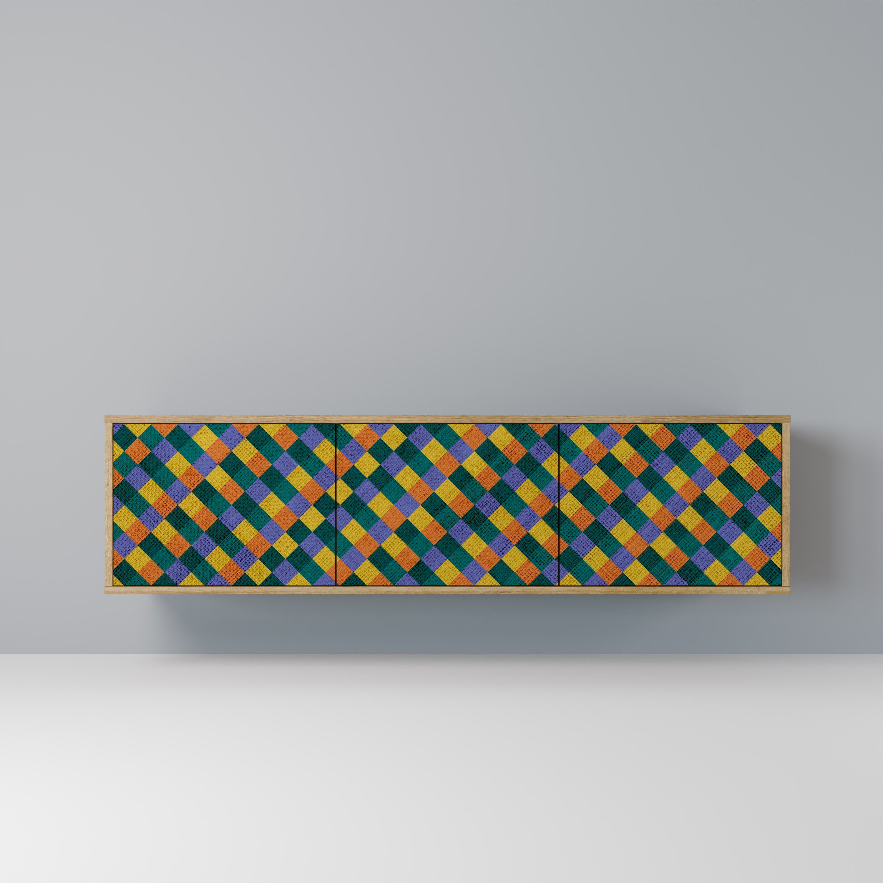 Βάση τηλεόρασης PAINTED SQUARES MIX με 3 πόρτες σε εφέ δρυός