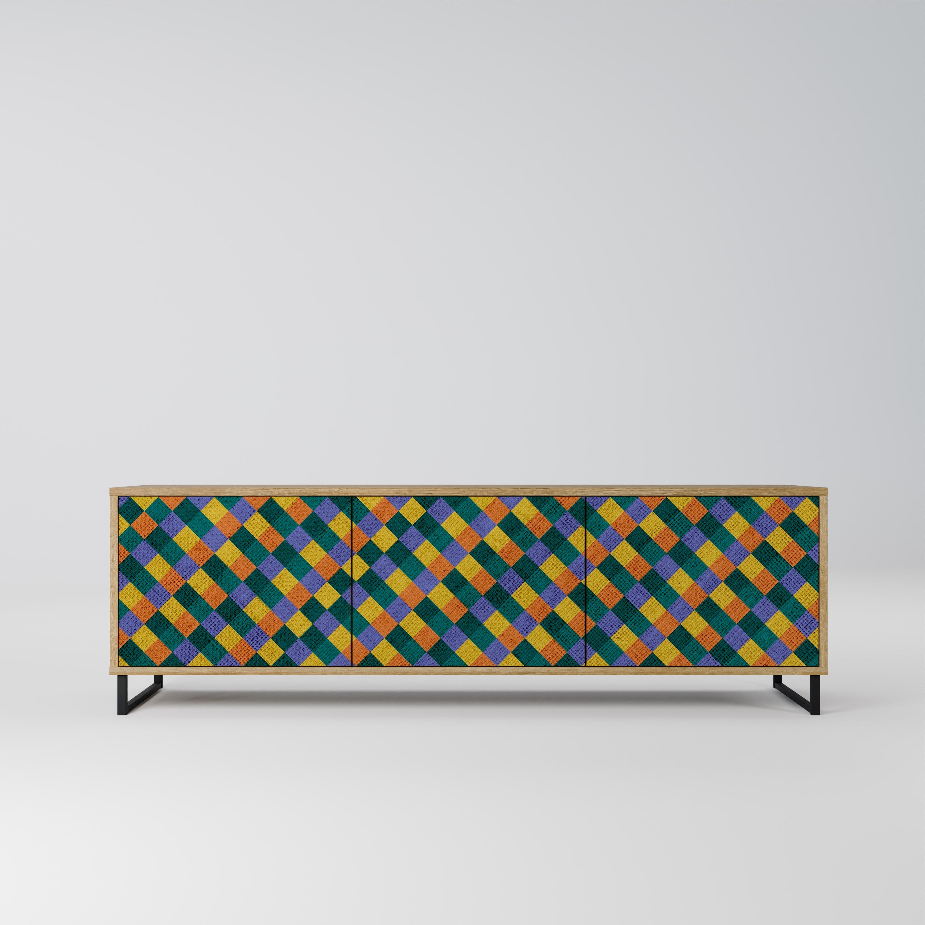 Βάση τηλεόρασης PAINTED SQUARES MIX με 3 πόρτες σε εφέ δρυός