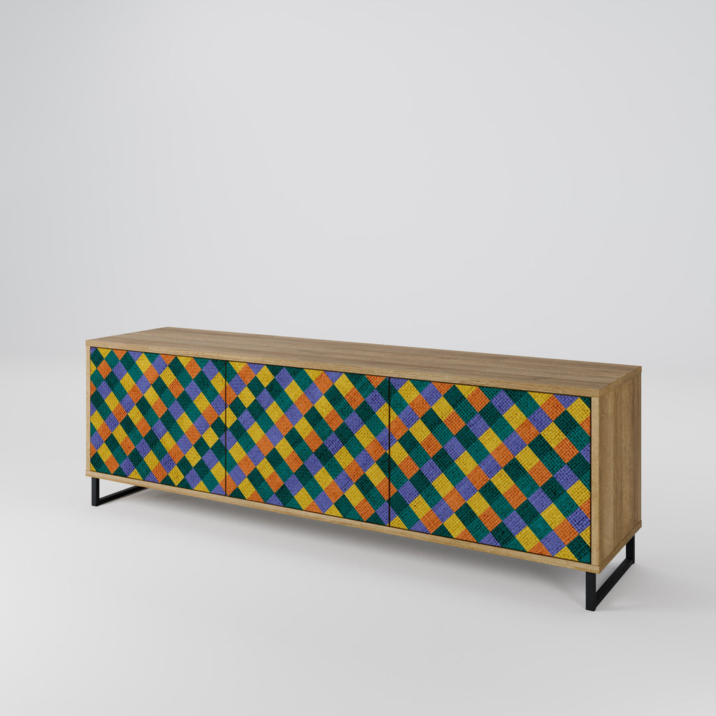 Βάση τηλεόρασης PAINTED SQUARES MIX με 3 πόρτες σε εφέ δρυός
