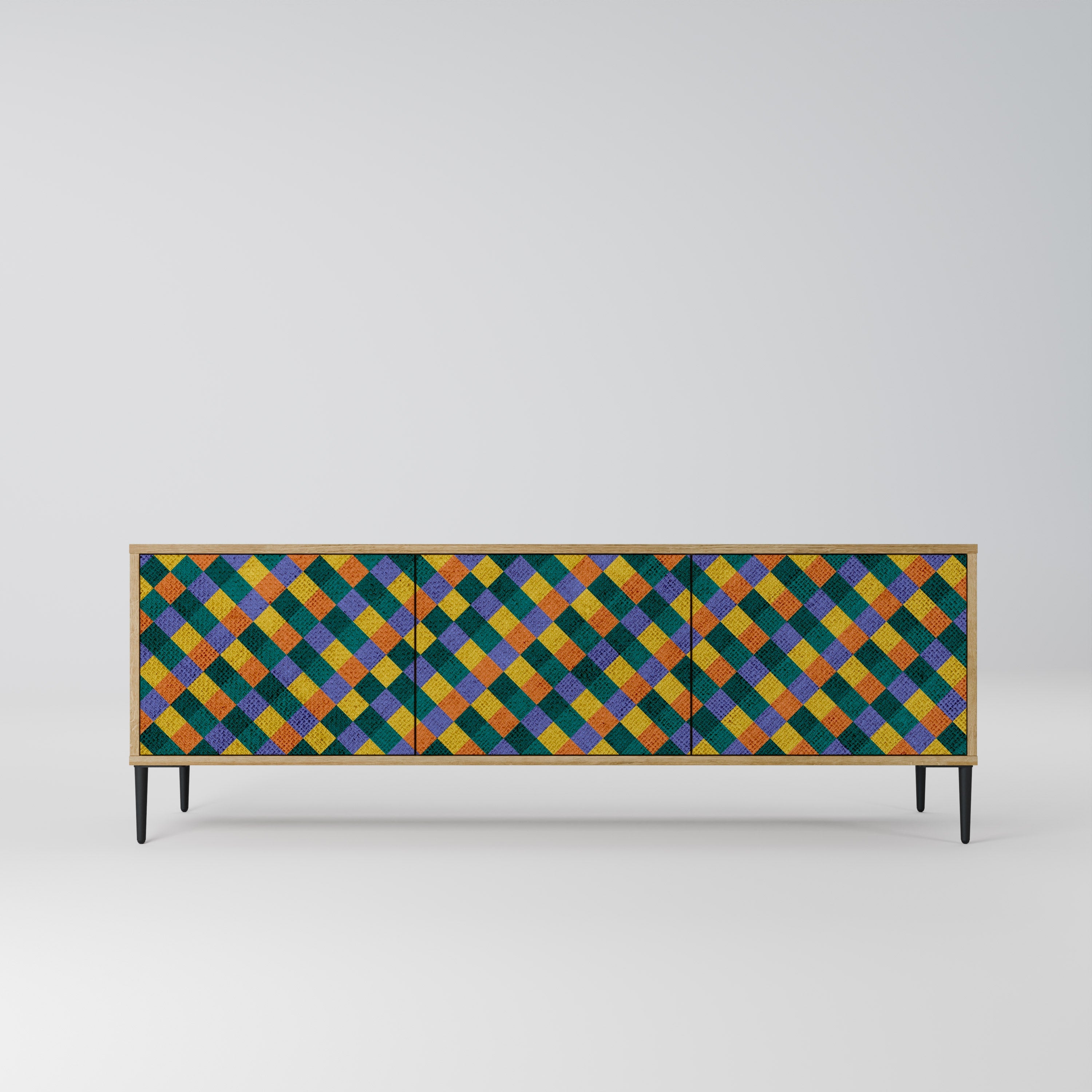 Βάση τηλεόρασης PAINTED SQUARES MIX με 3 πόρτες σε εφέ δρυός