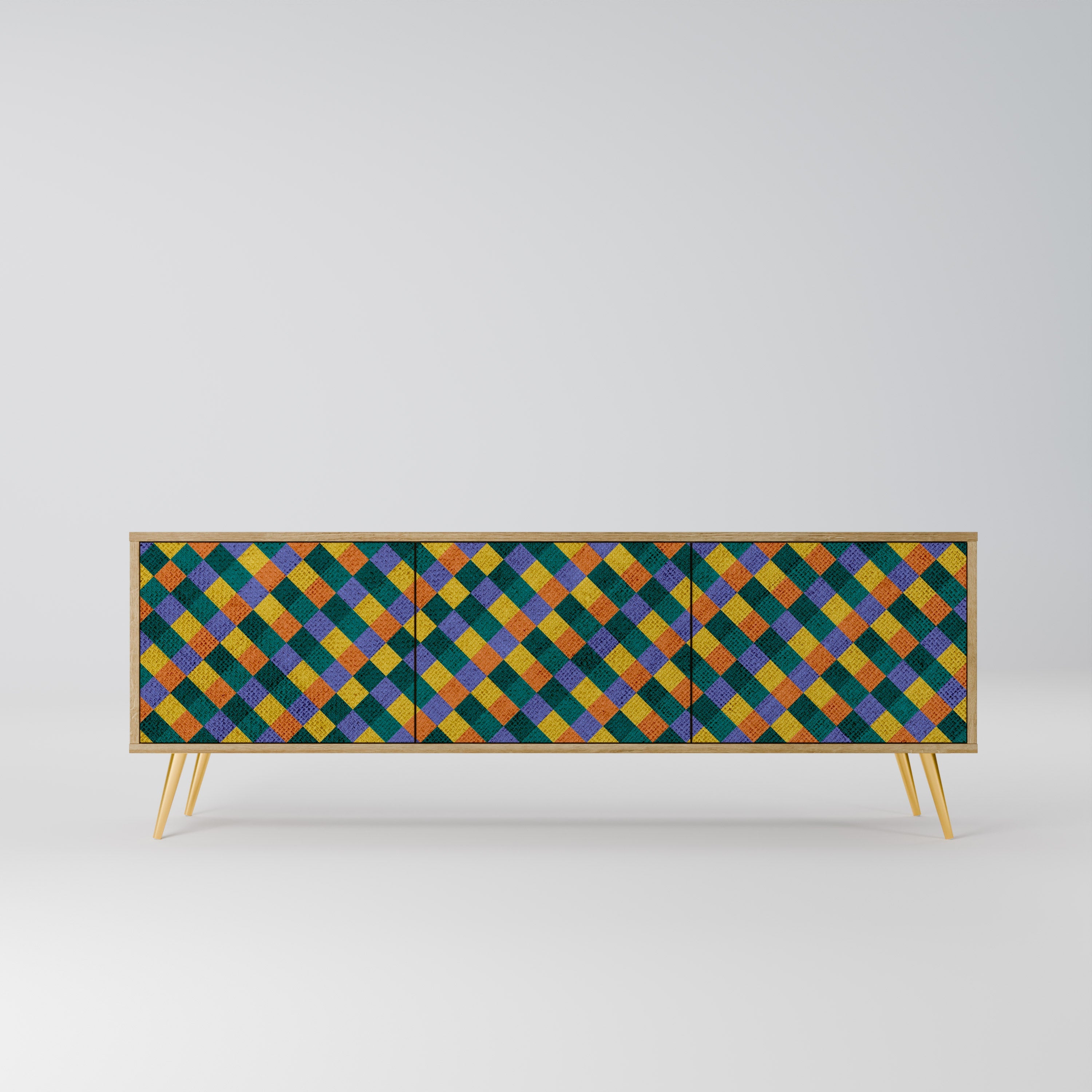 Βάση τηλεόρασης PAINTED SQUARES MIX με 3 πόρτες σε εφέ δρυός