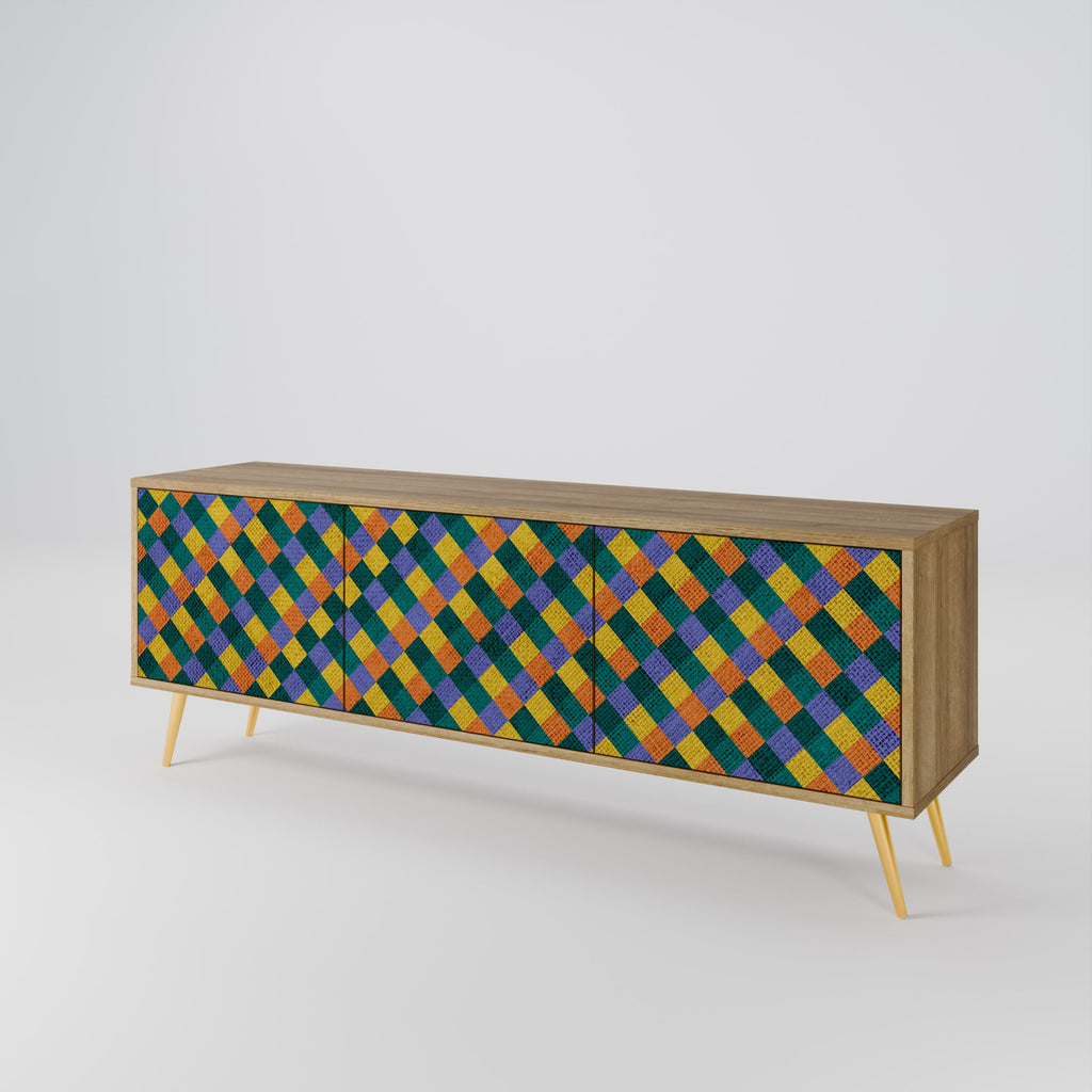 Βάση τηλεόρασης PAINTED SQUARES MIX με 3 πόρτες σε εφέ δρυός