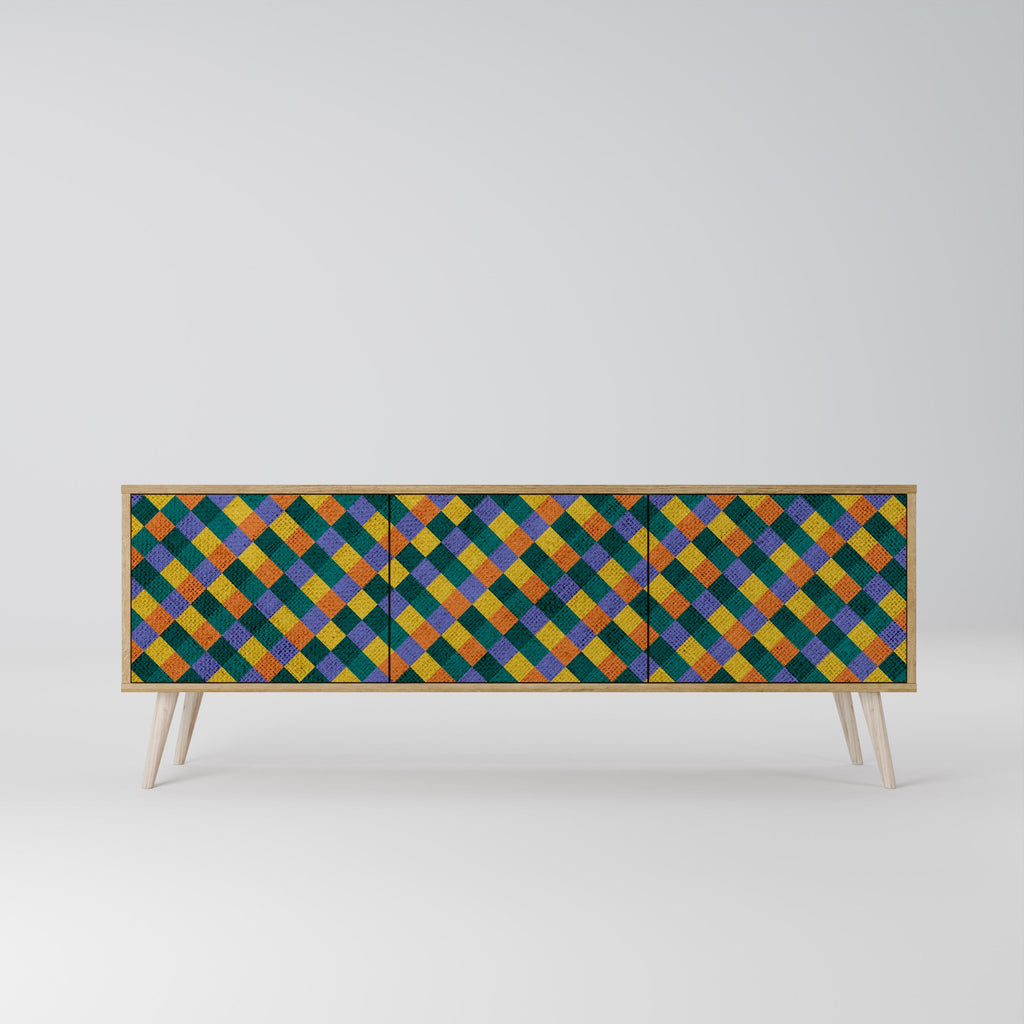 Βάση τηλεόρασης PAINTED SQUARES MIX με 3 πόρτες σε εφέ δρυός