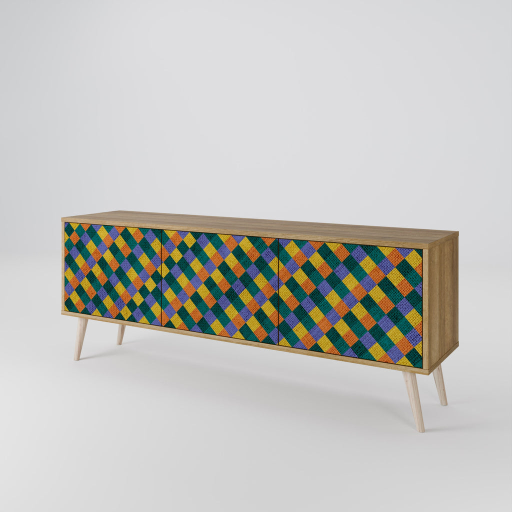 Βάση τηλεόρασης PAINTED SQUARES MIX με 3 πόρτες σε εφέ δρυός