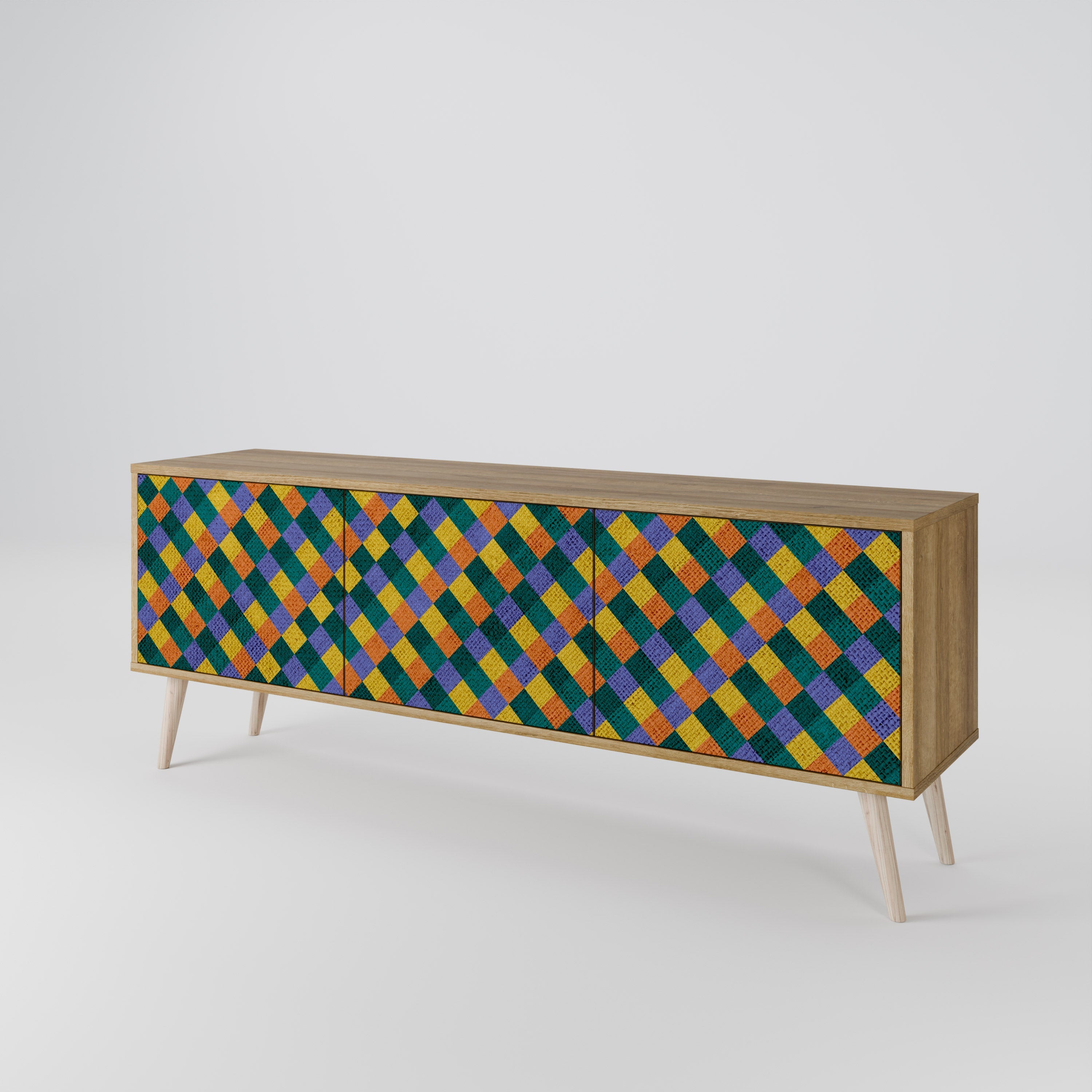 Βάση τηλεόρασης PAINTED SQUARES MIX με 3 πόρτες σε εφέ δρυός