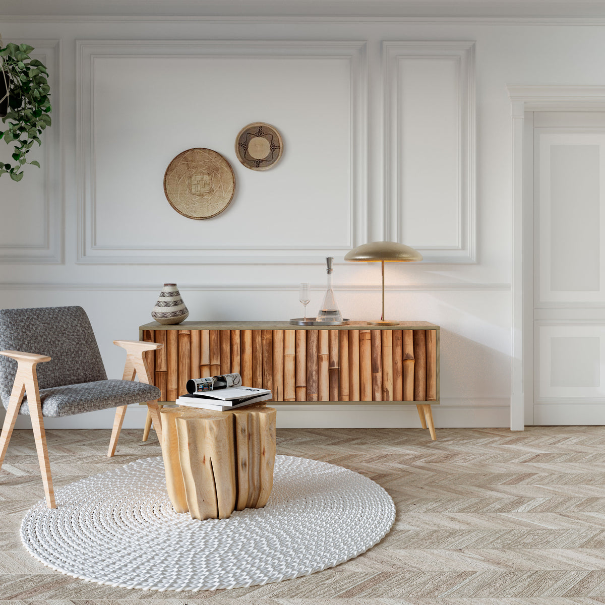 NATURAL WOOD Έπιπλο τηλεόρασης 3-θυρών