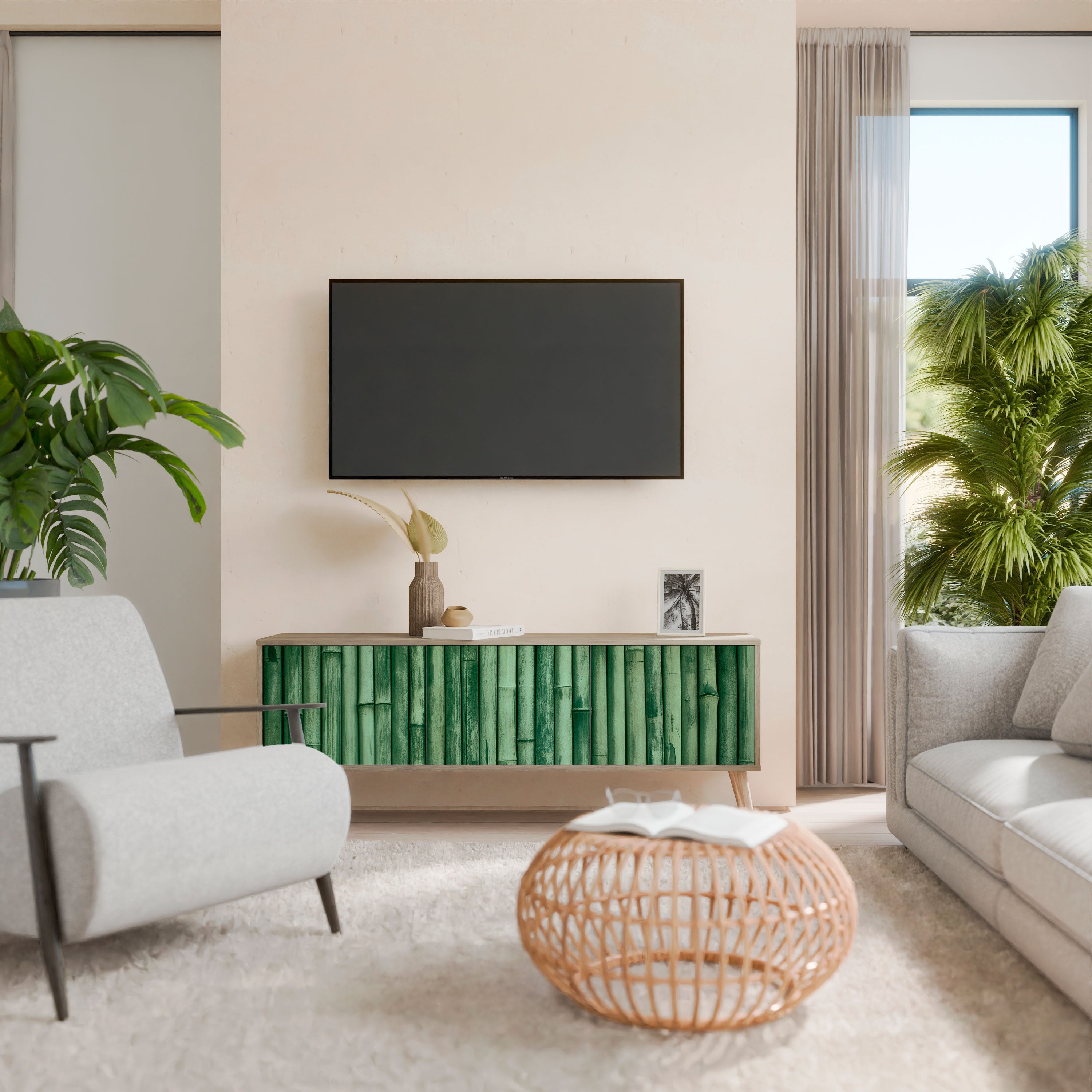Βάση τηλεόρασης 3 θυρών NATURAL GREEN σε χρώμα δρυός