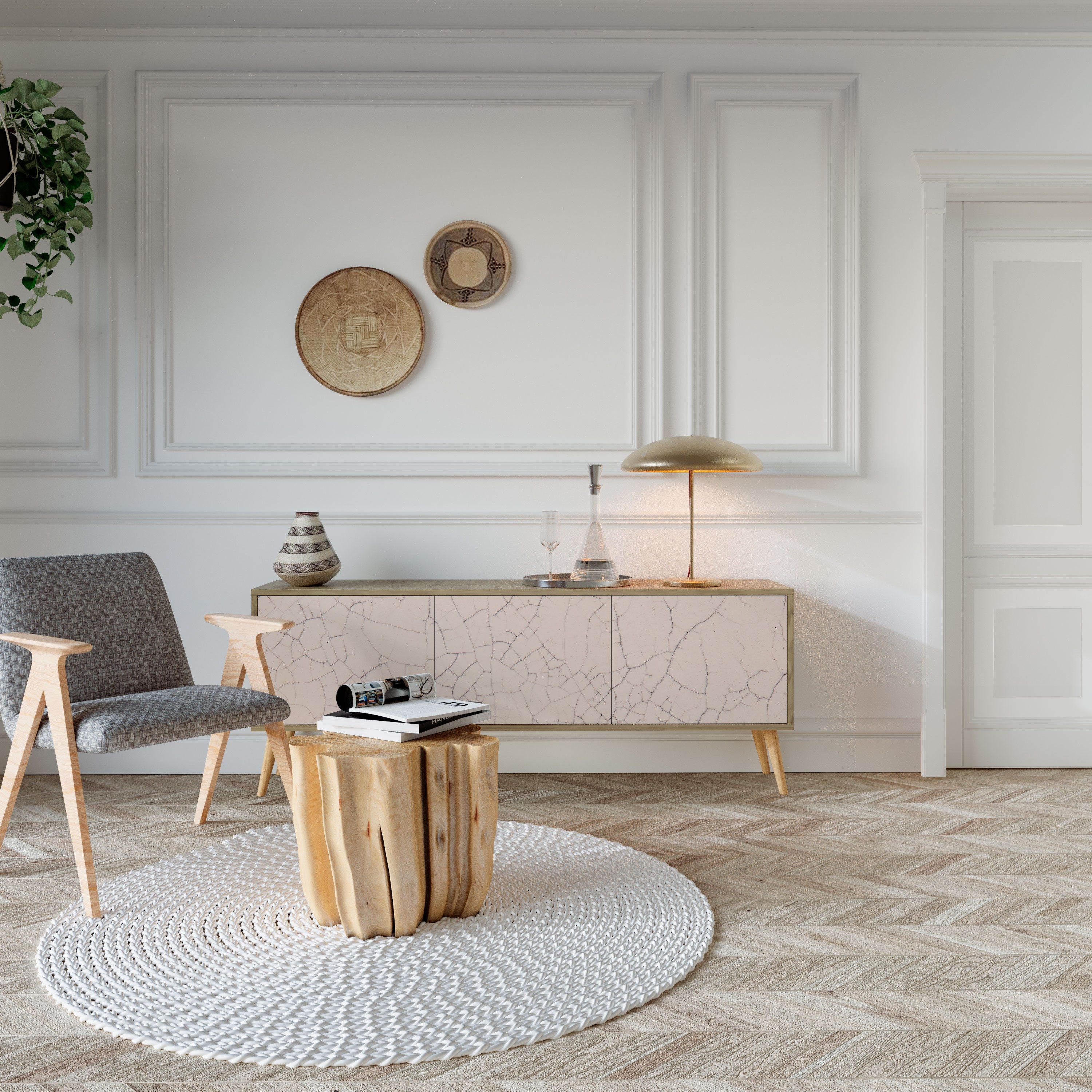 Βάση τηλεόρασης 3 θυρών CERAMIC TEXTURE σε όψη δρυός