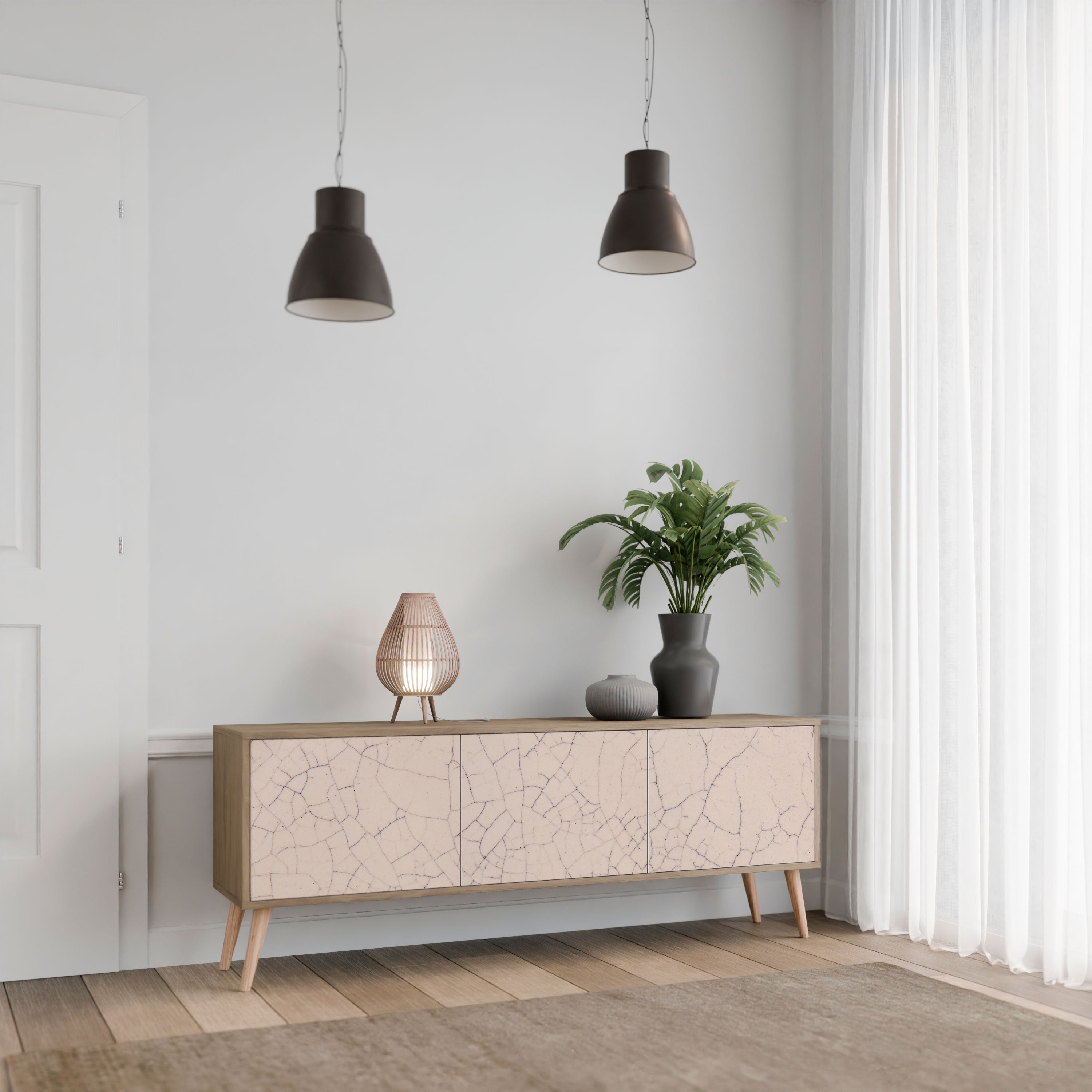 Βάση τηλεόρασης 3 θυρών CERAMIC TEXTURE σε όψη δρυός