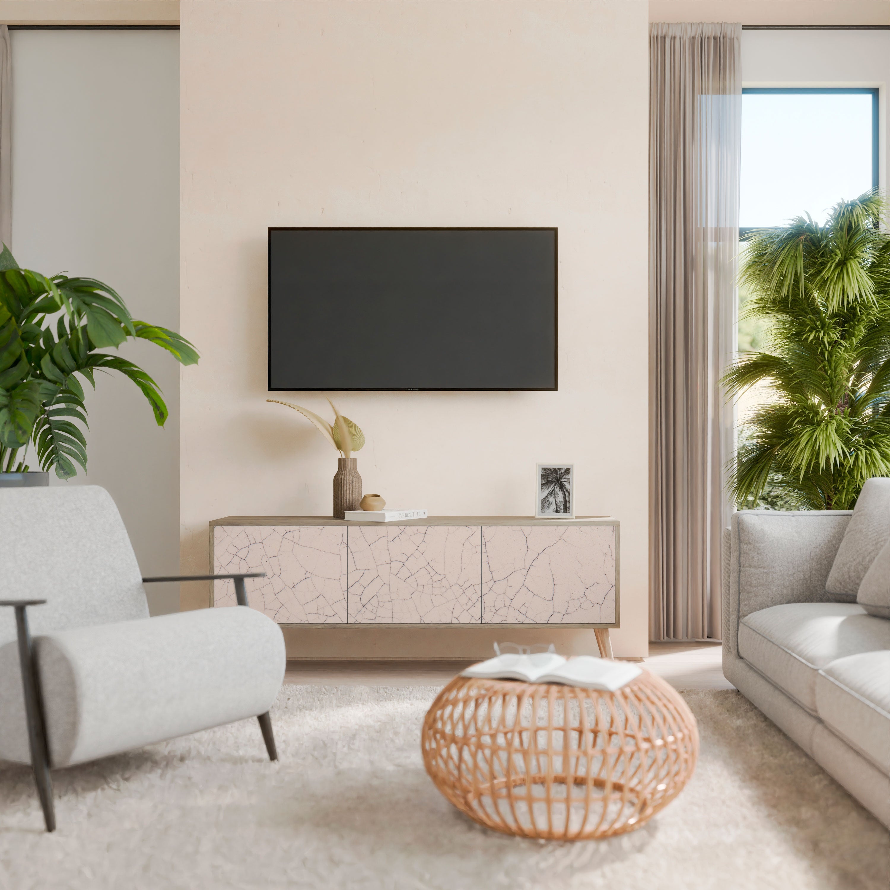 Βάση τηλεόρασης 3 θυρών CERAMIC TEXTURE σε όψη δρυός